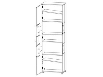 möbelando Vitrine Kathlin Moderne Vitrine in Weiß-Matt, Korpus aus Spanpatte, Front aus MDF mit Absetzungen aus Spanplatte in Hirnholz Nachbildung mit 1 Glas-/Holztür, 4 Konstruktionsböden und 2 Einlegeböden, inkl. LED-Beleuchtung. Breite 65 cm, Höhe 205 cm, Tiefe 37 cm