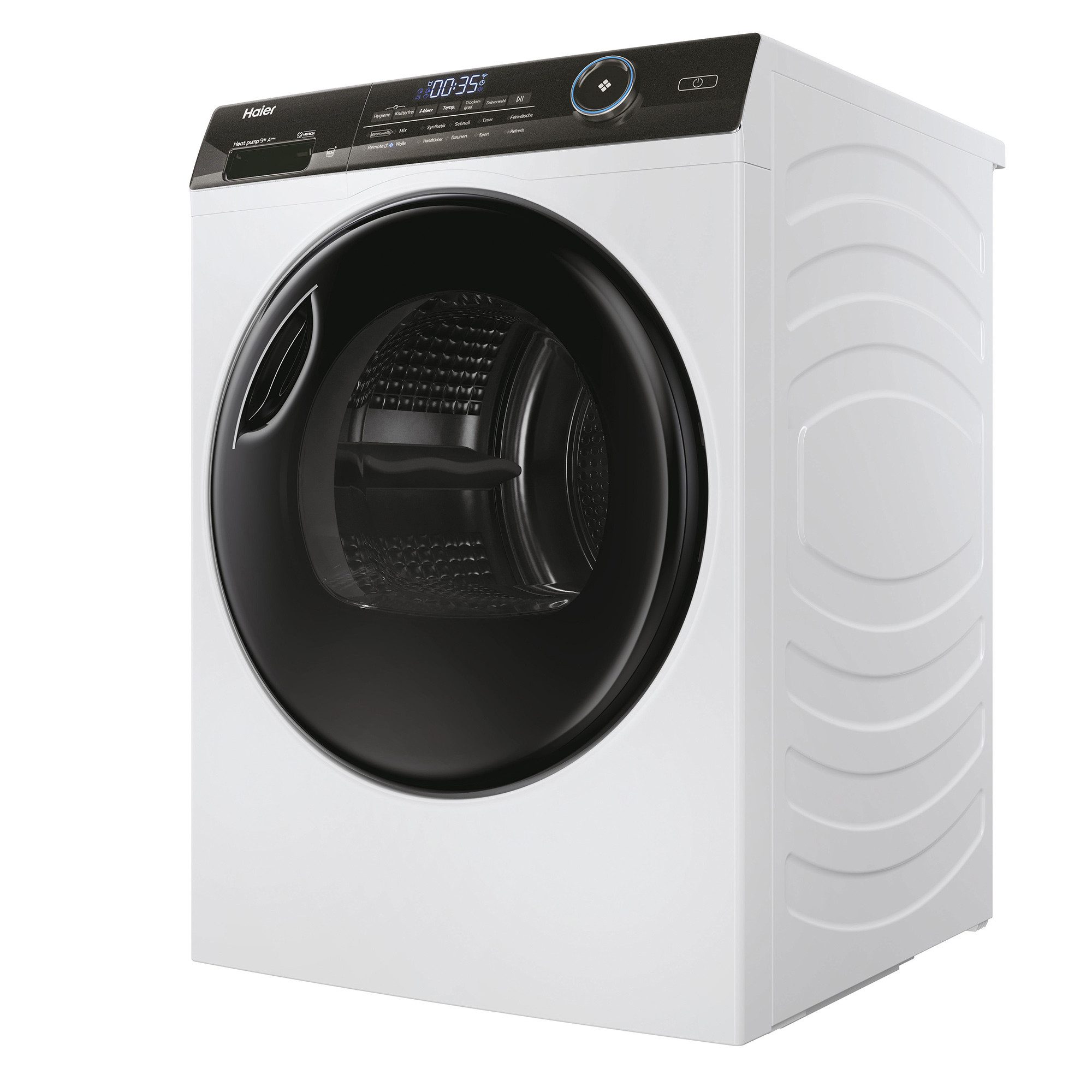 Haier Wärmepumpentrockner HD90-A3TEAM5, Smart hOn App mit künstlicher Intelligenz, Ablaufschlauch