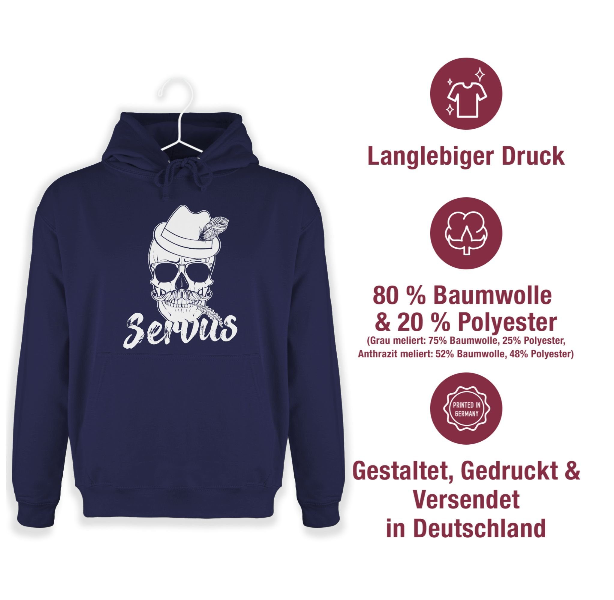 Herren Pullover Shirtracer Hoodie Bayern Totenkopf Servus Weiss - Mode für Oktoberfest Herren - Männer Premium Kapuzenpullover P