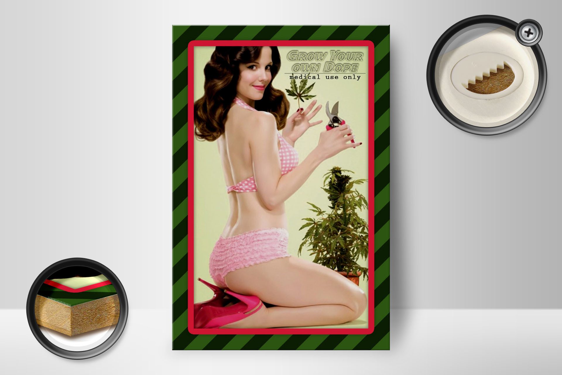 Femer GmbH Holzbild Cannabis 12x18 cm grow your own dope Pinup, Nostalgie Retro Altes (1 St), Glatte Holzfaserplatte (MDF), vorn beschichtet