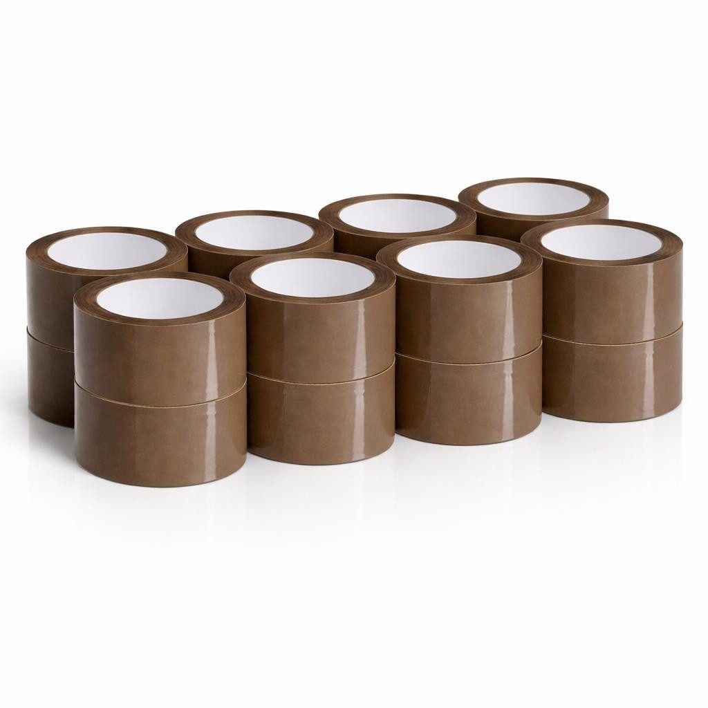 BAYLI Klebeband 12 Rollen Braun PP Klebeband 48mm x 66m - starkes Paketband, reißfest