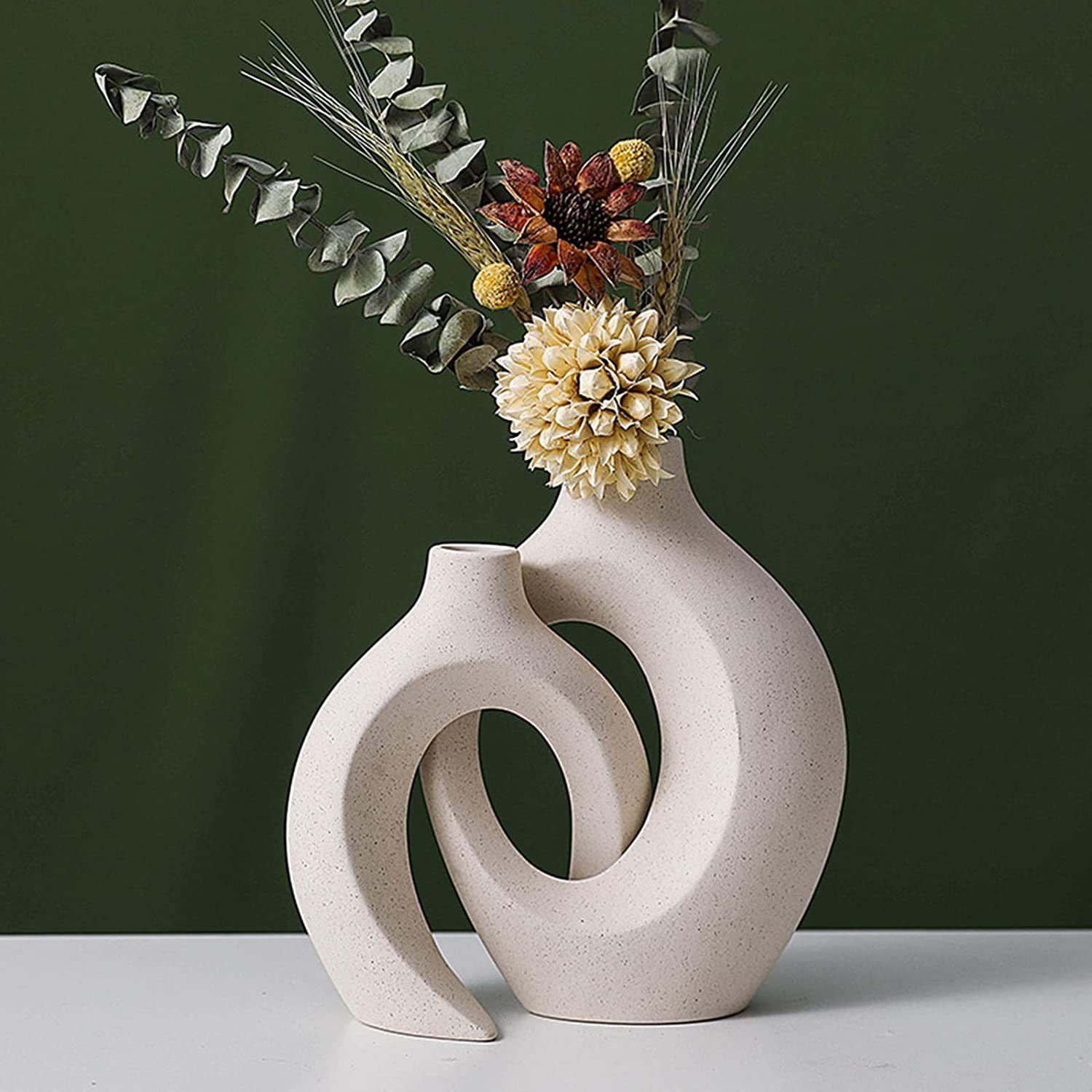 Vicbuy Dekovase 2er Keramik Vase, Pampasgras Vasen matt (Handgefertigte Getrocknete Blumenbehälter, Boho Blumenpflanzenbehälter, Kunsthandwerk Ornamente, Wohnkultur, für Haus), Büro, Geschenk für Hochzeit, Weihnachten