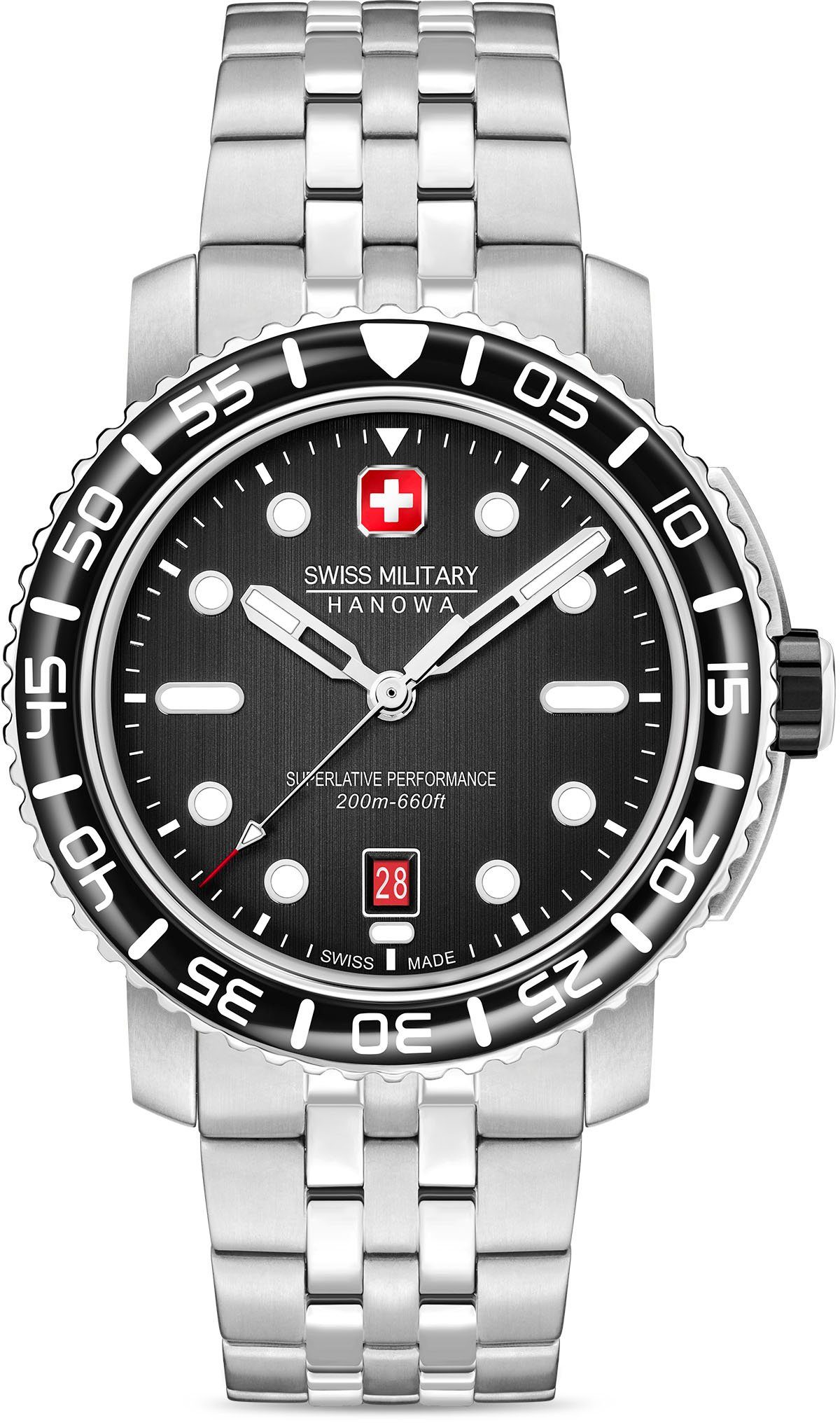 Swiss Military Hanowa Schweizer Uhr BLACK MARLIN, SMWGH0001702, Quarzuhr, Armbanduhr, Herrenuhr, Swiss Made, Datum, Saphirglas, analog