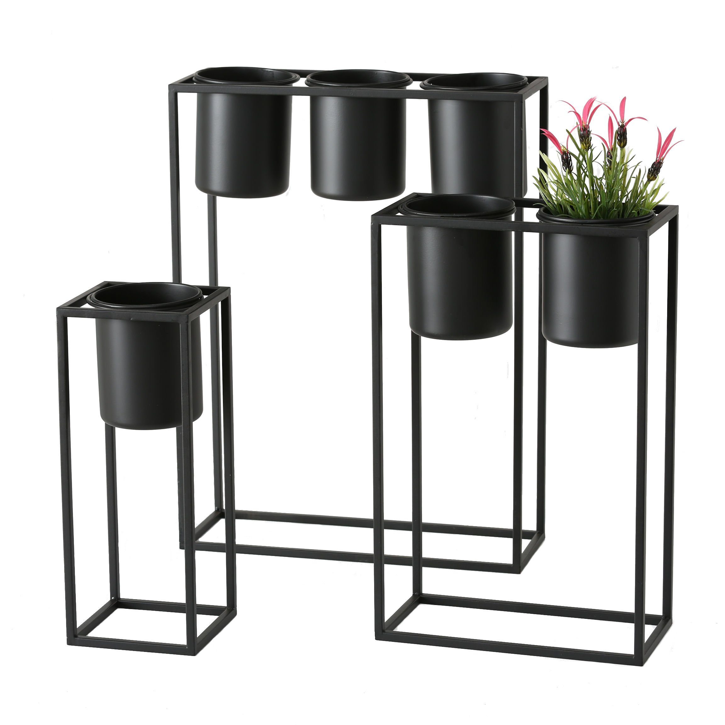 Set - Blumenständer Spetebo Pflanztopf Mensola 3er Metall schwarz