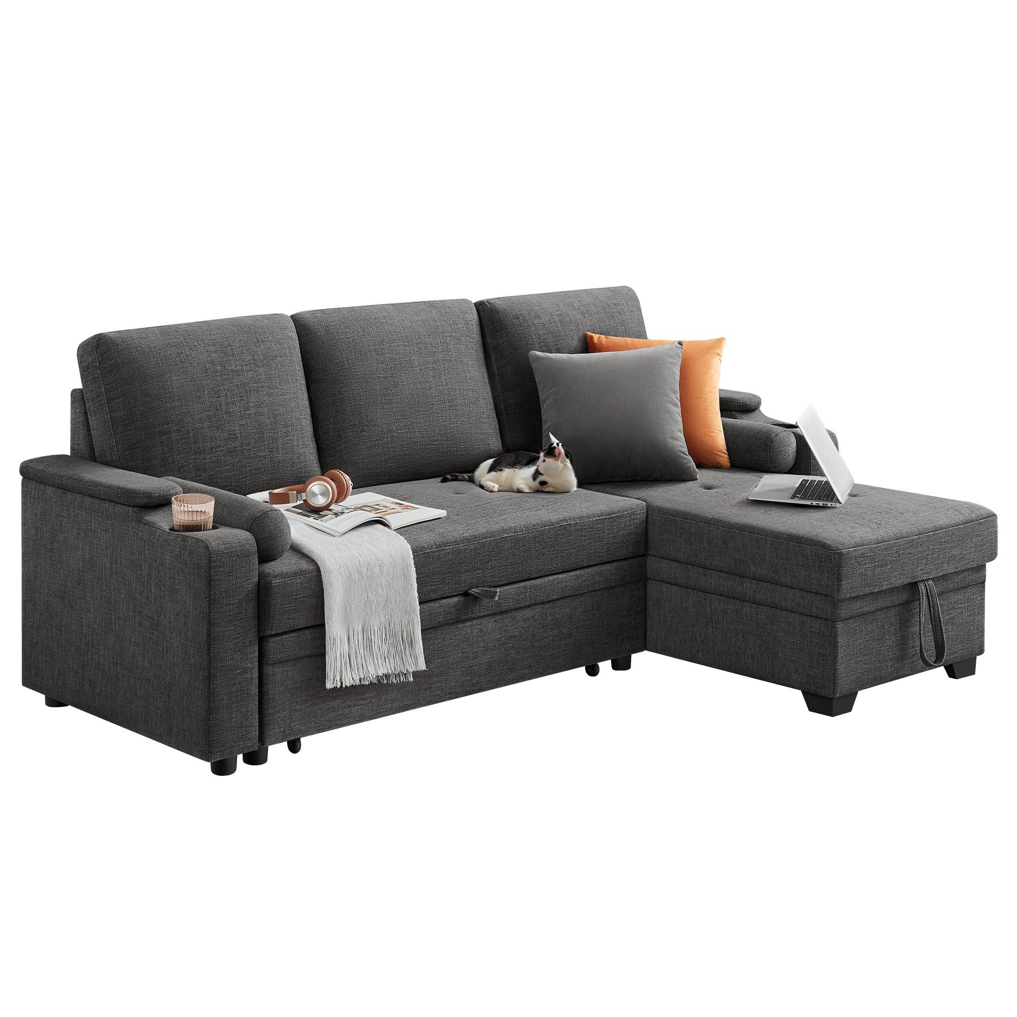 VASAGLE Schlafsofa, Couch mit Stauraum, Schlaffunktion, günstig online kaufen