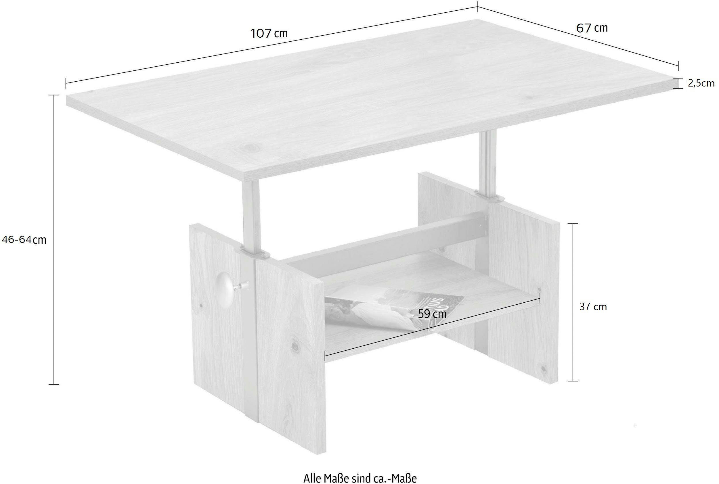 höhenverstellbar Line Funktion, PRO Lift, Eiche artisan Couchtisch mit rechteckig Ablageboden, mit Avant,