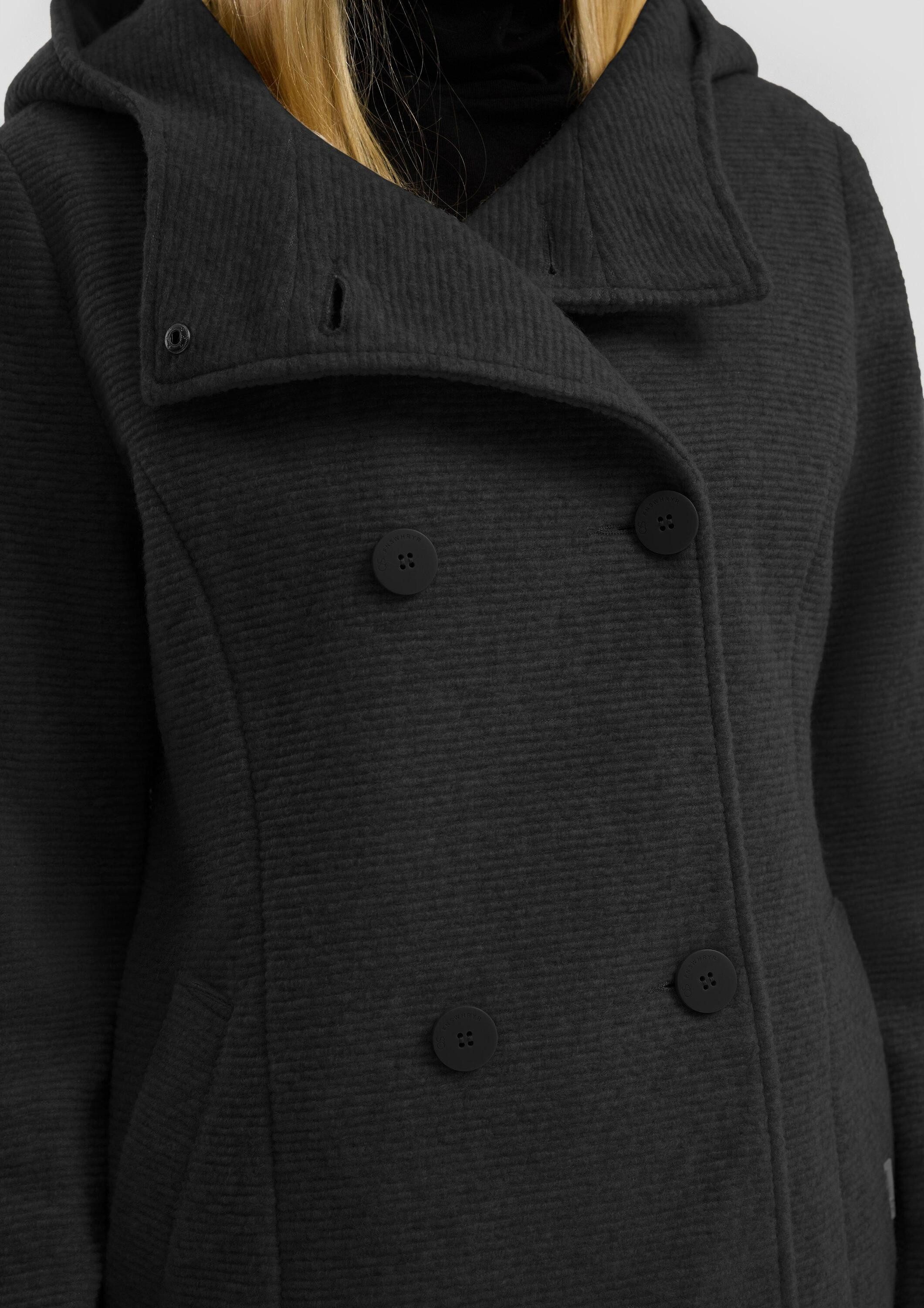 QS Funktionsmantel Outdoor-Jacke Kurzmantel in Wolloptik mit Kapuze