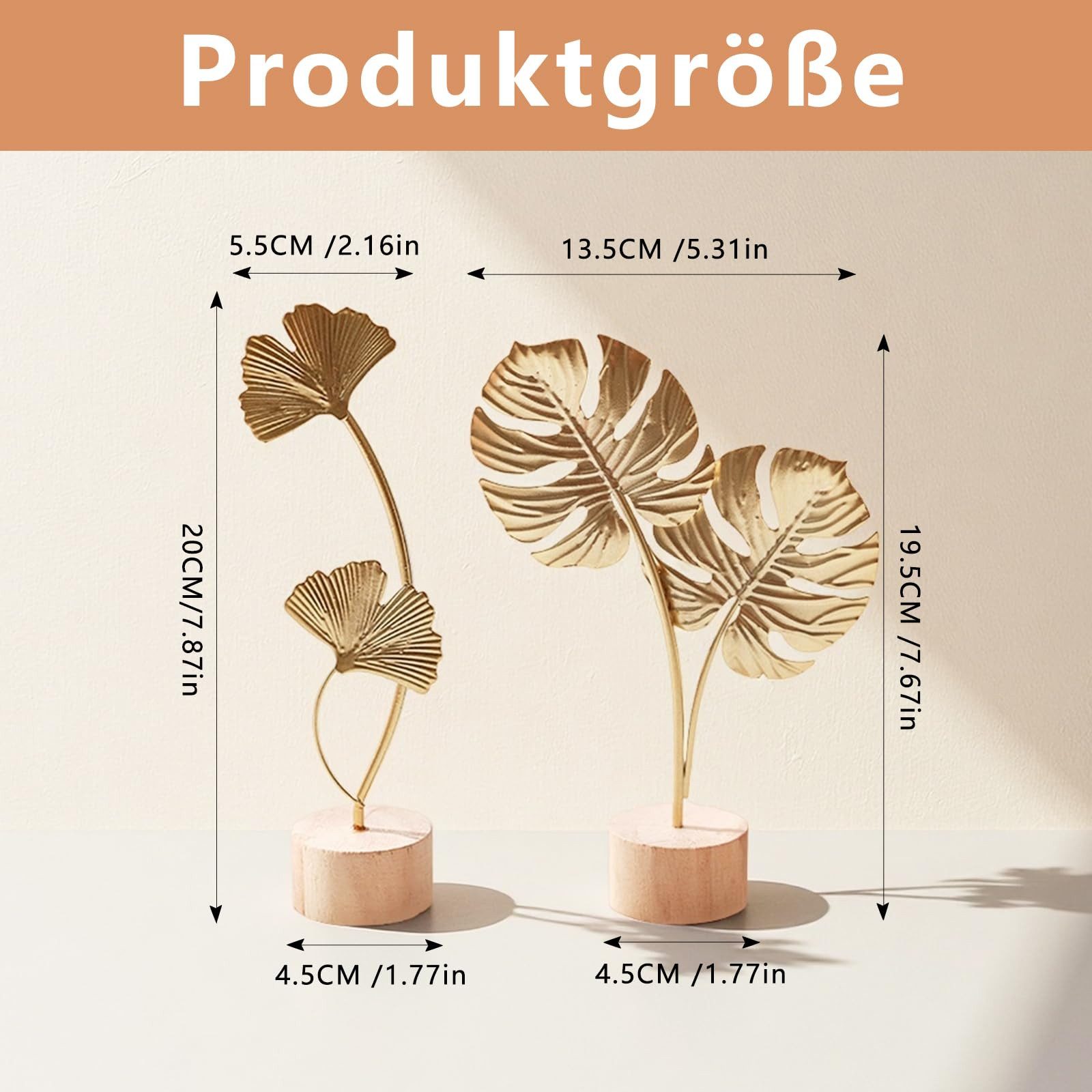 FOUORTUNATE-BEE Dekofigur 2 Stück Ginkgoblatt Monstera Statue Deko, Kreative Statue (Blatt Metallskulptur, 2 St., Gold Desktop Skulptur Deko für Home, Büro, Sch – Bild 2 von 5