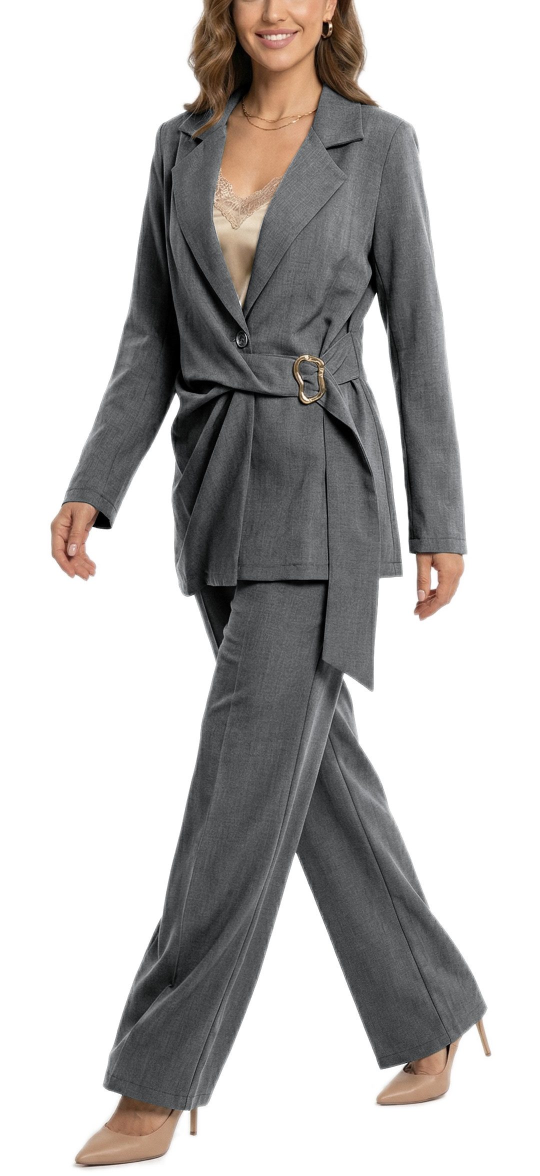 dy_mode Longblazer Damen Longblazer in Wickeloptik Taillierter Business Blazer in Unifarbe, Tailliert in Wickeloptik