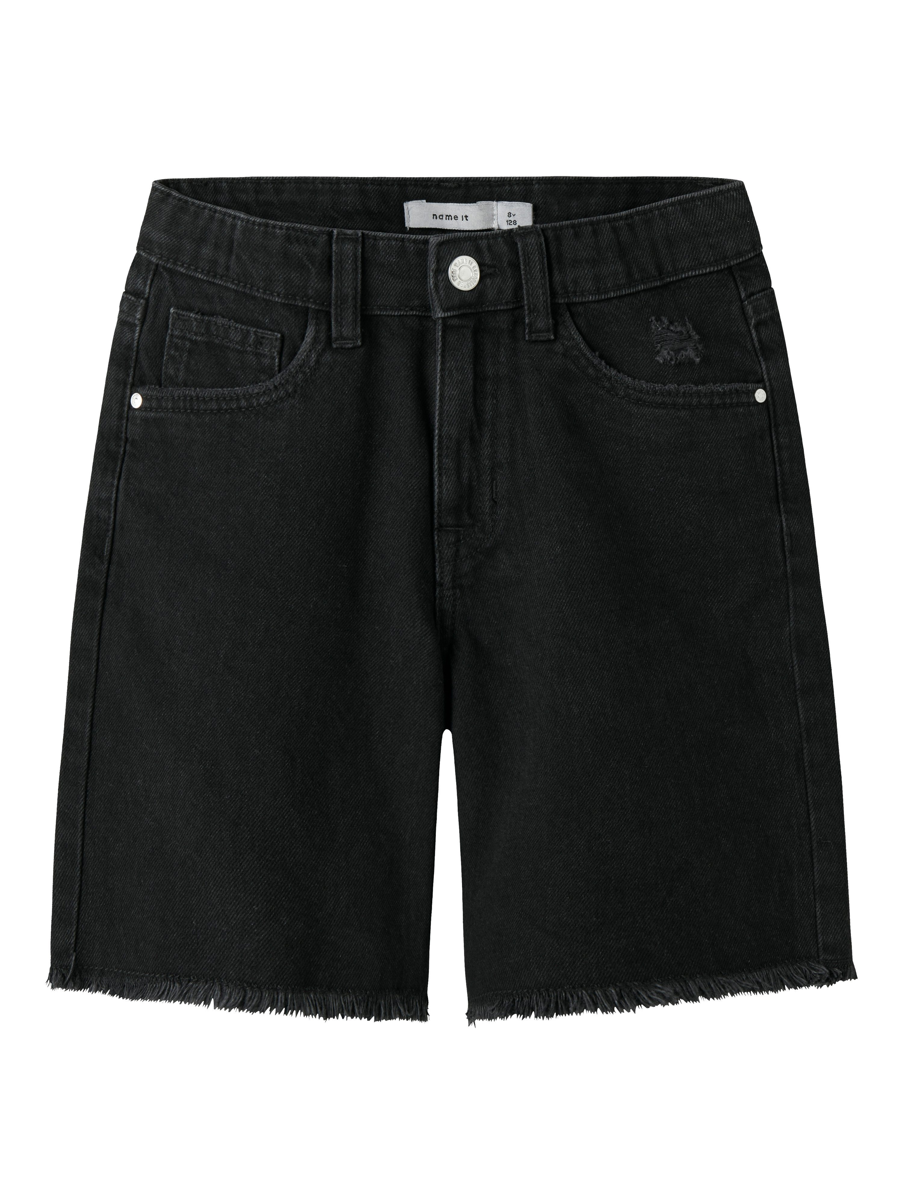 Name It Jeansbermudas NKFBELLA HW WIDE DNM SHORTS 1488-BE NOOS Baumwolle, ausgefranster Saum