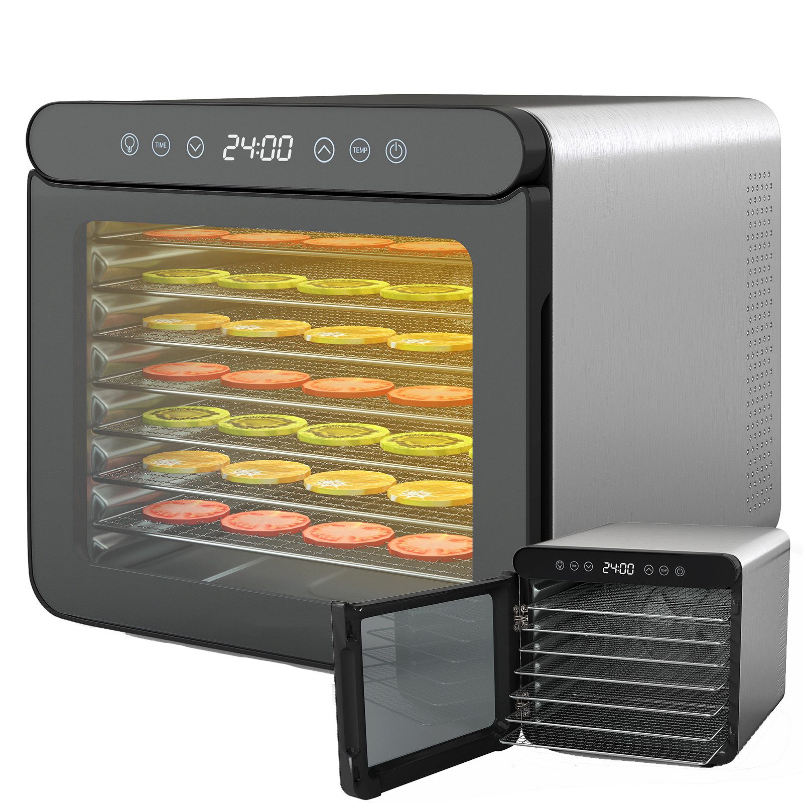 KOMFOTTEU Dörrautomat 600 W, Dörrgerät mit 6 Funktionstasten, 30-75°C Temperatur einstellbar