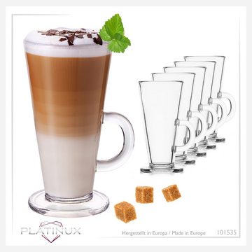 PLATINUX Latte-Macchiato-Glas Kaffeegläser mit Henkel, Glas, 270ml Set 6Teilig Teegläser Eiskaffeeglas Latte Macchiato Caffe Latte