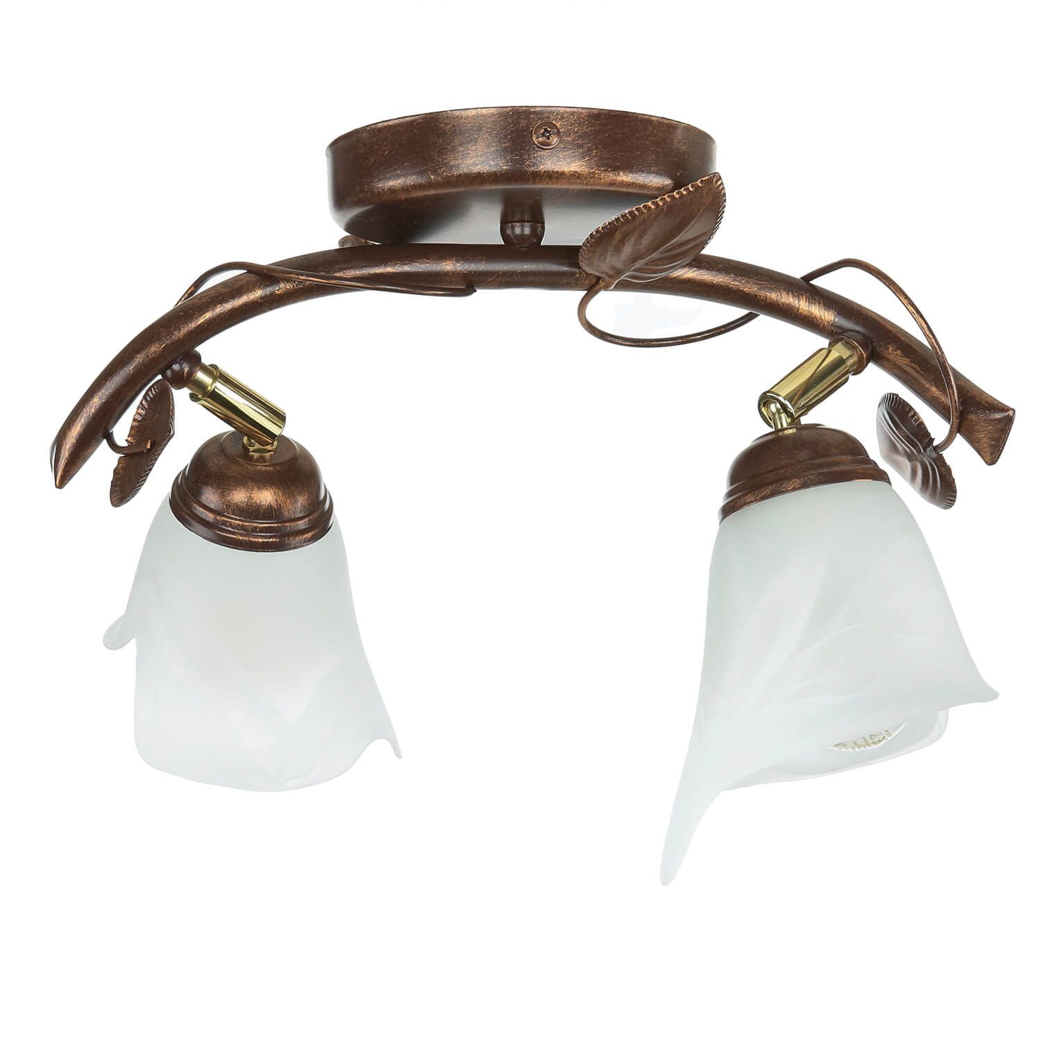 Licht-Erlebnisse Deckenleuchte LOELLA, ohne Leuchtmittel, Deckenleuchte Wohnzimmer Shabby Braun Metall Glasschirm antike Lampe