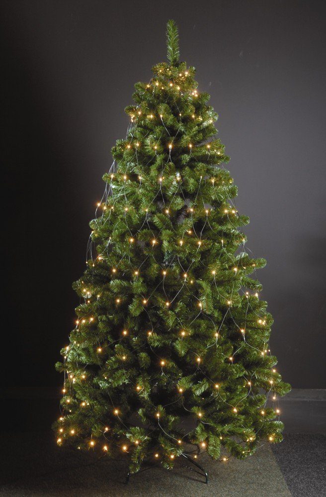 Coen Bakker Deco BV LED-Lichternetz 80 LED Trapez Kegel Warmweiß Netz für Weihnachtsbaum Timer 90-130cm, Ideale Tannenbaum-Beleuchtung, 10m Zuleitungskabel