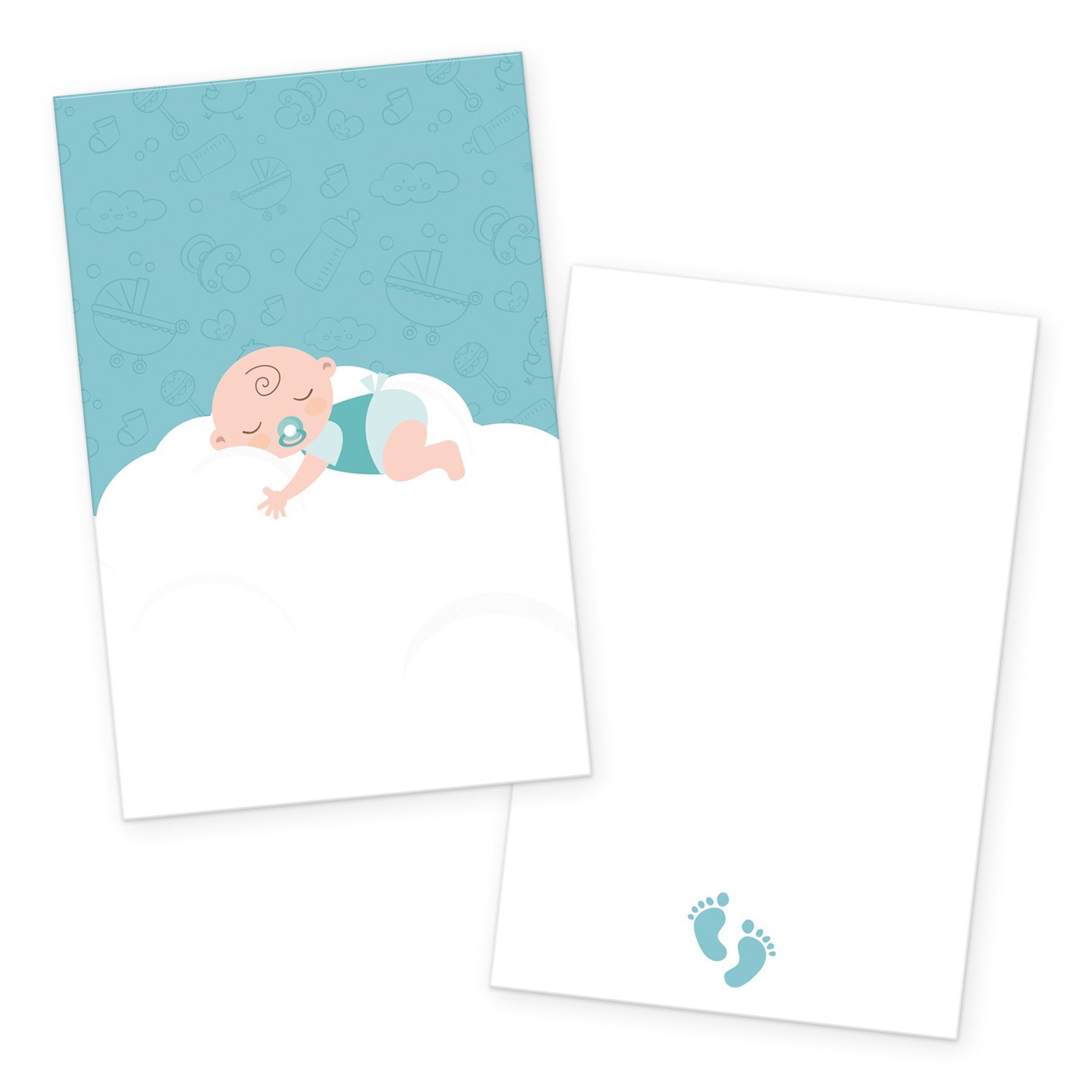 itenga Grußkarten itenga 24x Kärtchen "Baby auf Wolke" mintgrün pastell in Visitenkarten