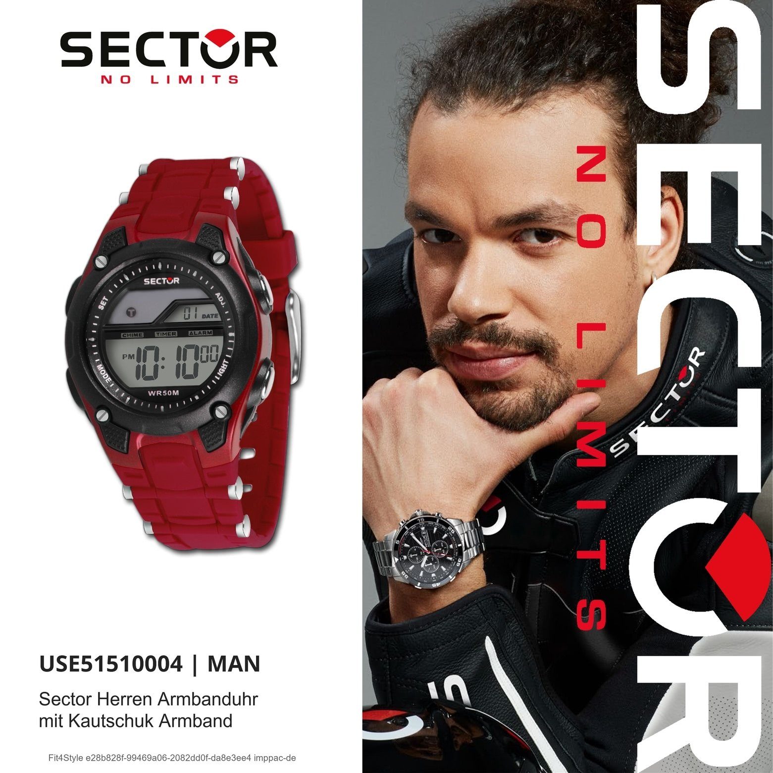 Digital, Armbanduhr rot, (ca. rund, Herren Digitaluhr Casual Sector Armbanduhr groß 45mm), Herren Kautschukarmband Sector