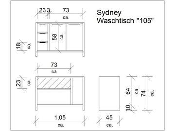 massivum Badmöbel-Set Sydney I Waschtisch mit Spiegel 105cm I massiv Holz Wildeiche, (2-St)