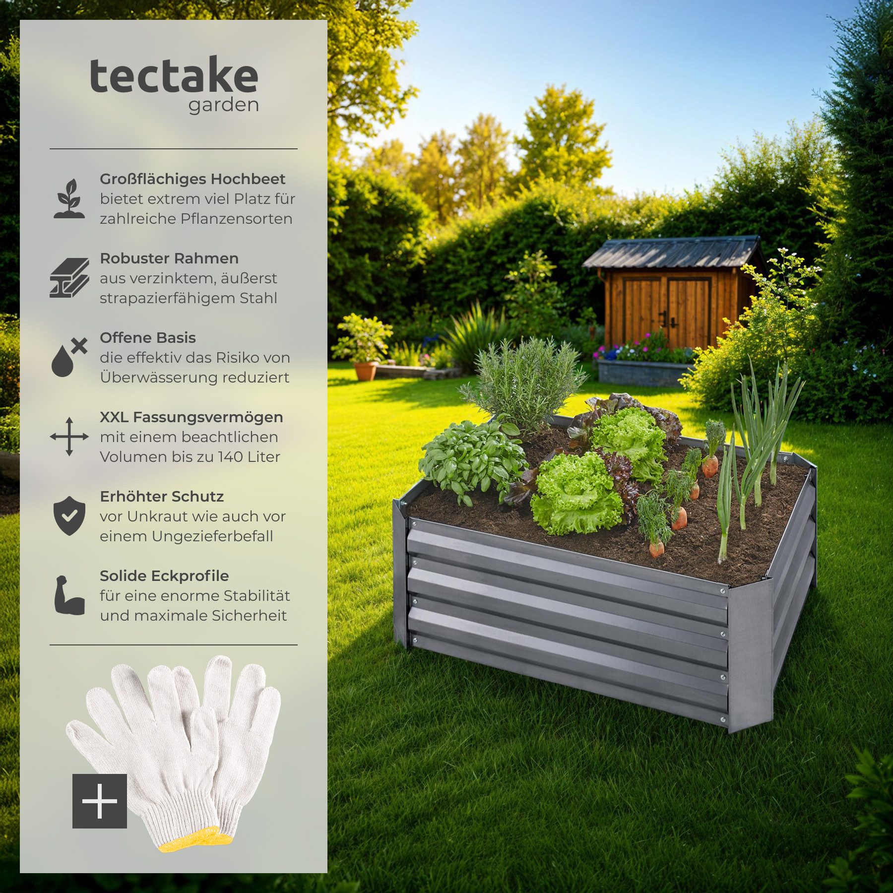 tectake Hochbeet Pflanzenkasten Valeriana 140l verzinkt 80x60x30cm, aus ver günstig online kaufen