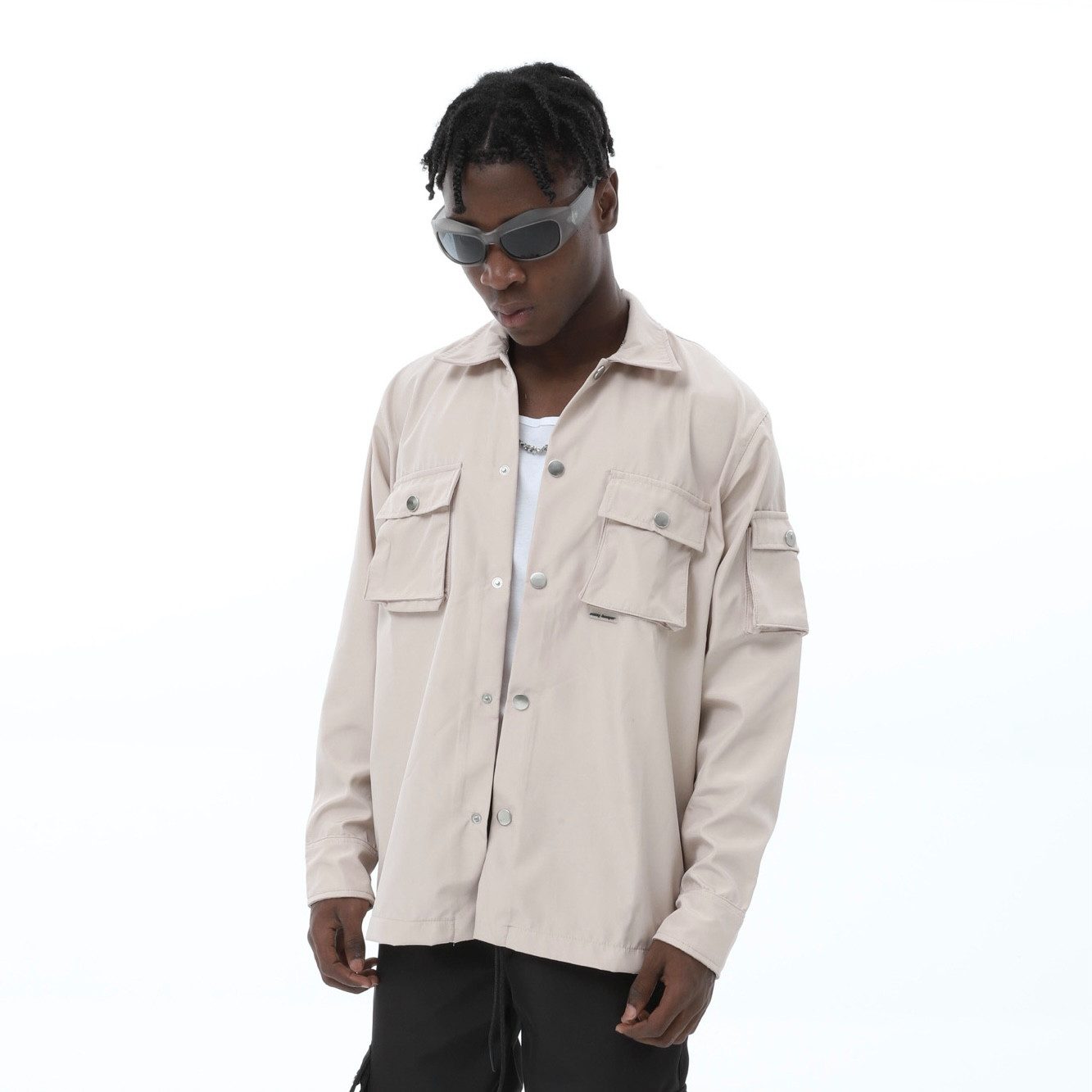 Hemdjacke mit Knöpfen und Taschen langarm Overshirt