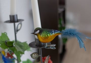 Birds of Glass Christbaumschmuck Glasvogel Kohlmeise mit Naturfeder, mundgeblasen, handdekoriert, aus eigener Herstellung