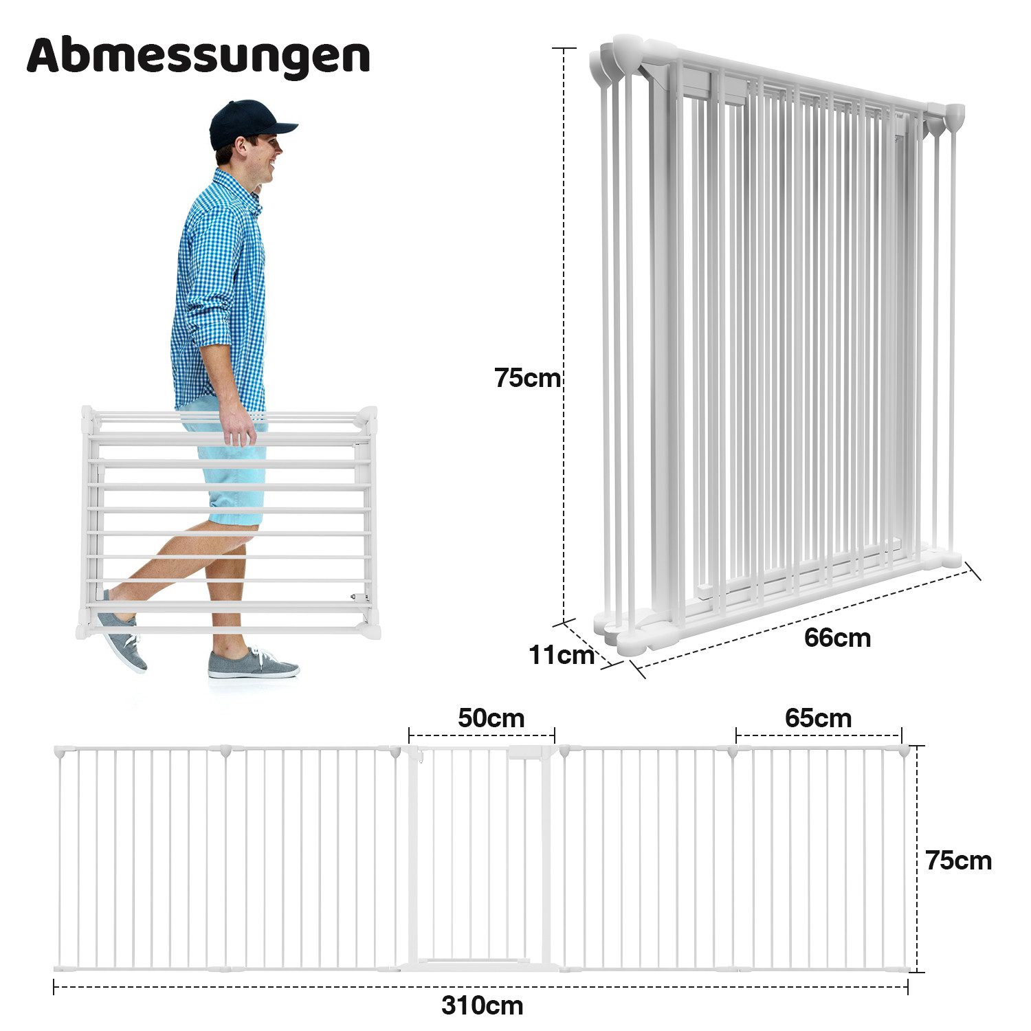 Clanmacy Kamingitter Kaminschutzgitter mit Tür 310cm,5teilig,Weiß, Metall,für Kinder&Tiere (1-tlg) – Bild 5 von 5