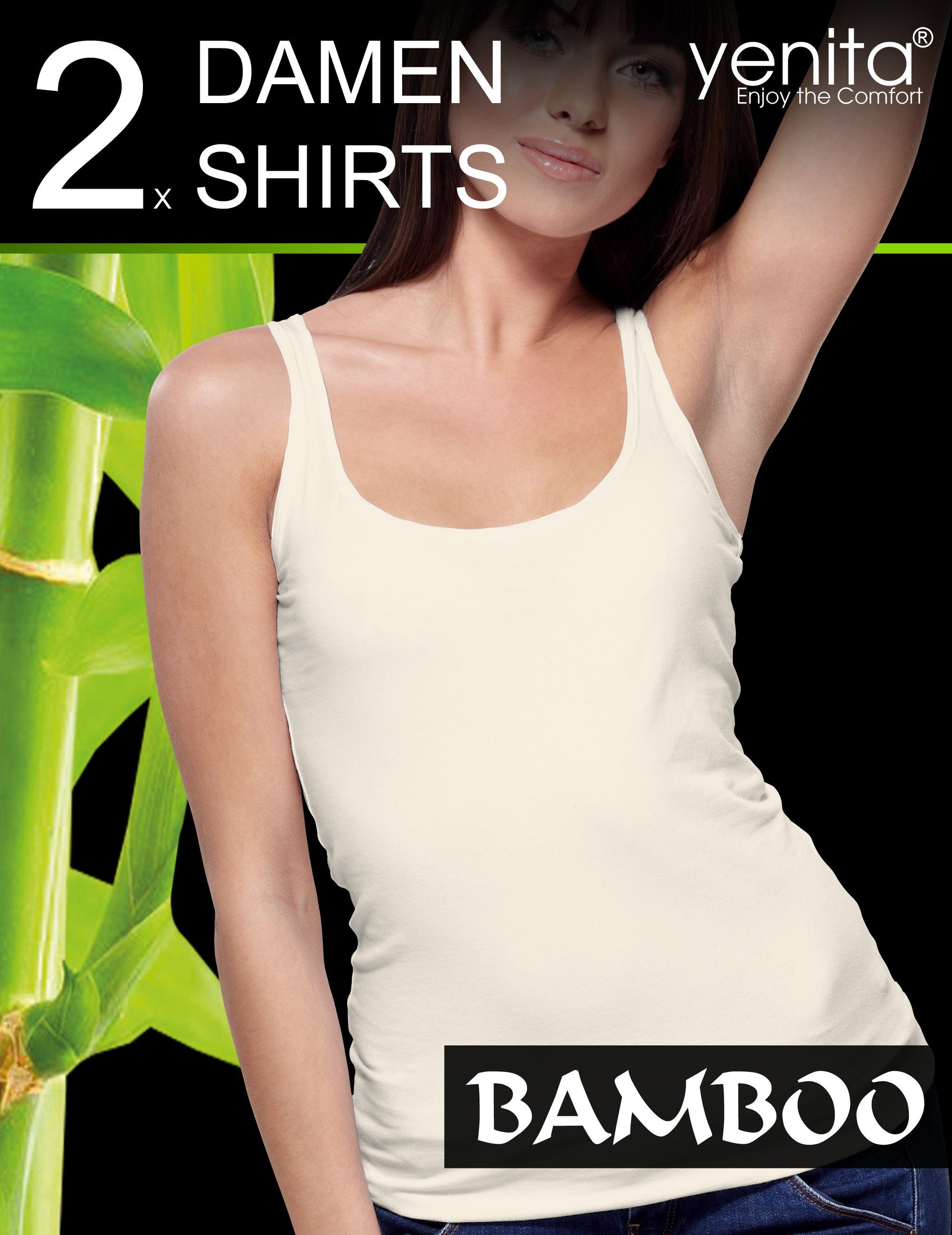 Yenita® atmungsaktiv durch weich und Bambusviskose (2-St) Top Unterhemd schwarz