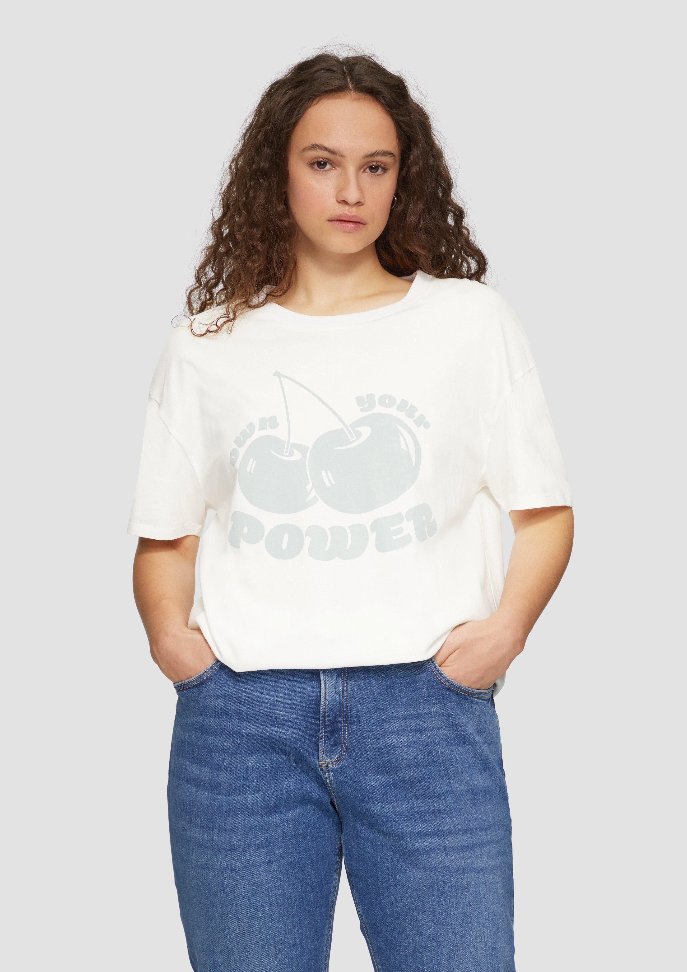 QS Kurzarmshirt Printshirt mit überschnittener Schulter günstig online kaufen