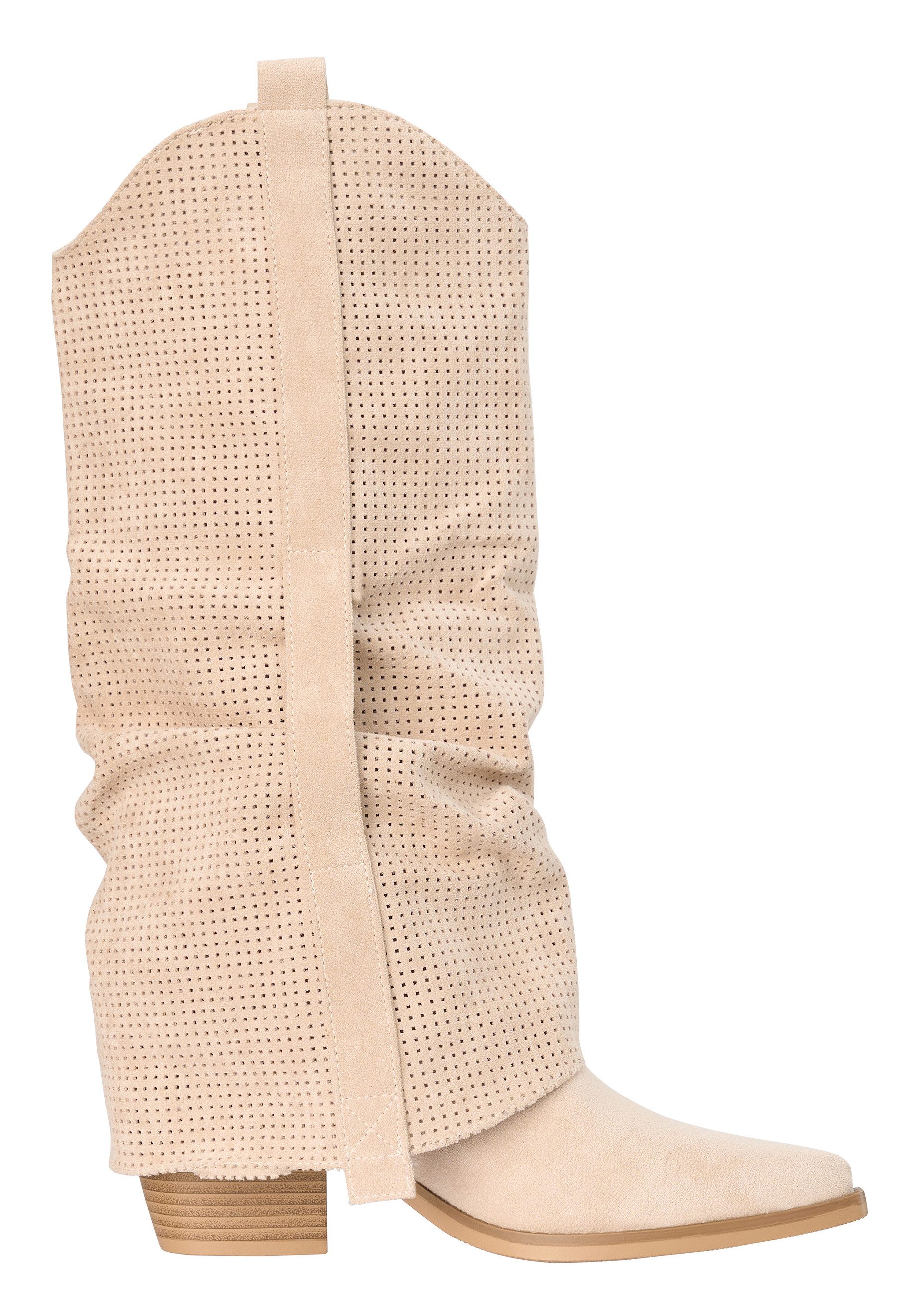Salinyang Cowboy Boots Damen mit Cut Out Muster & Ziergürtel High-Heel-Stiefel