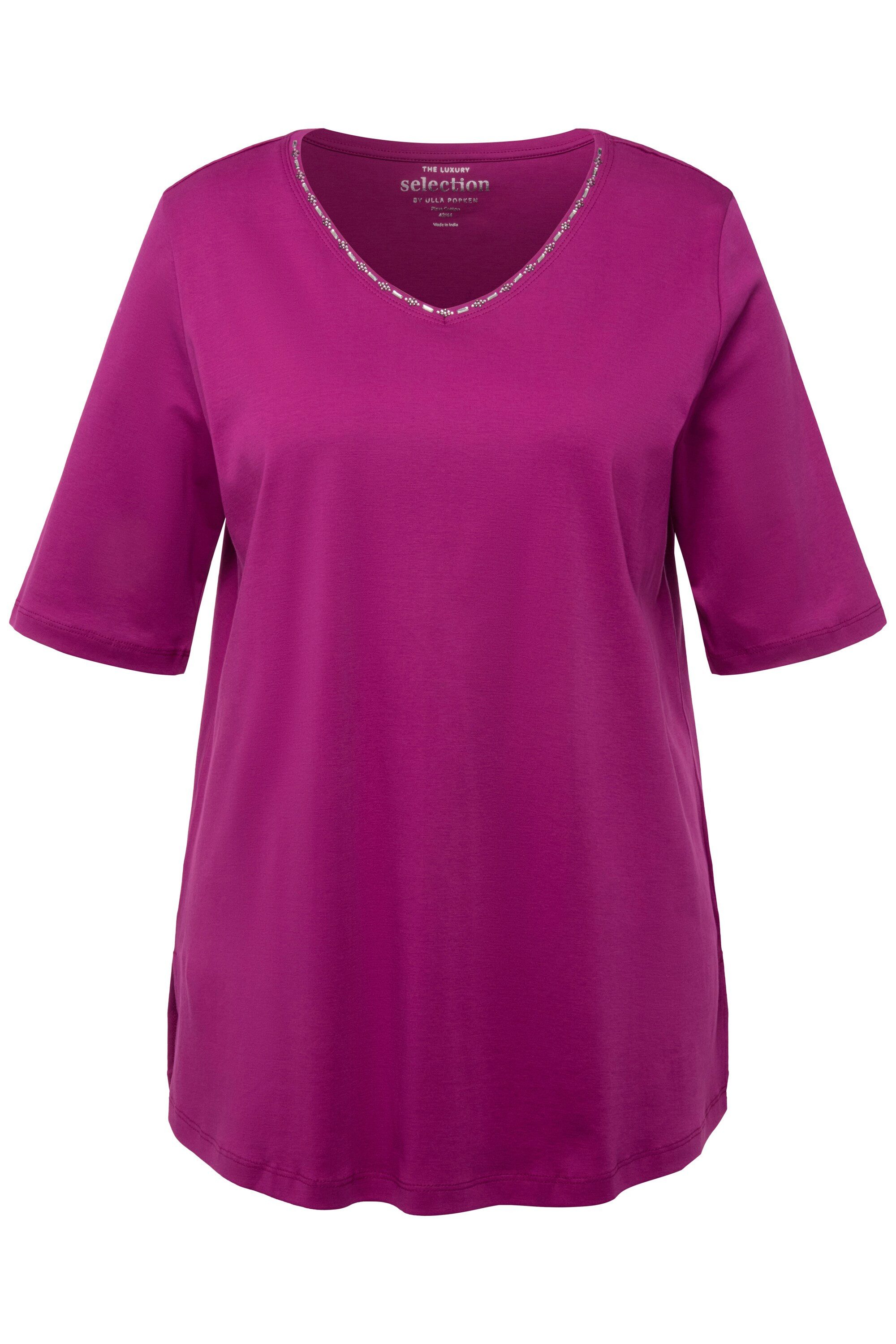 Ulla Popken T-Shirt T-Shirt A-Linie V-Ausschnitt günstig online kaufen