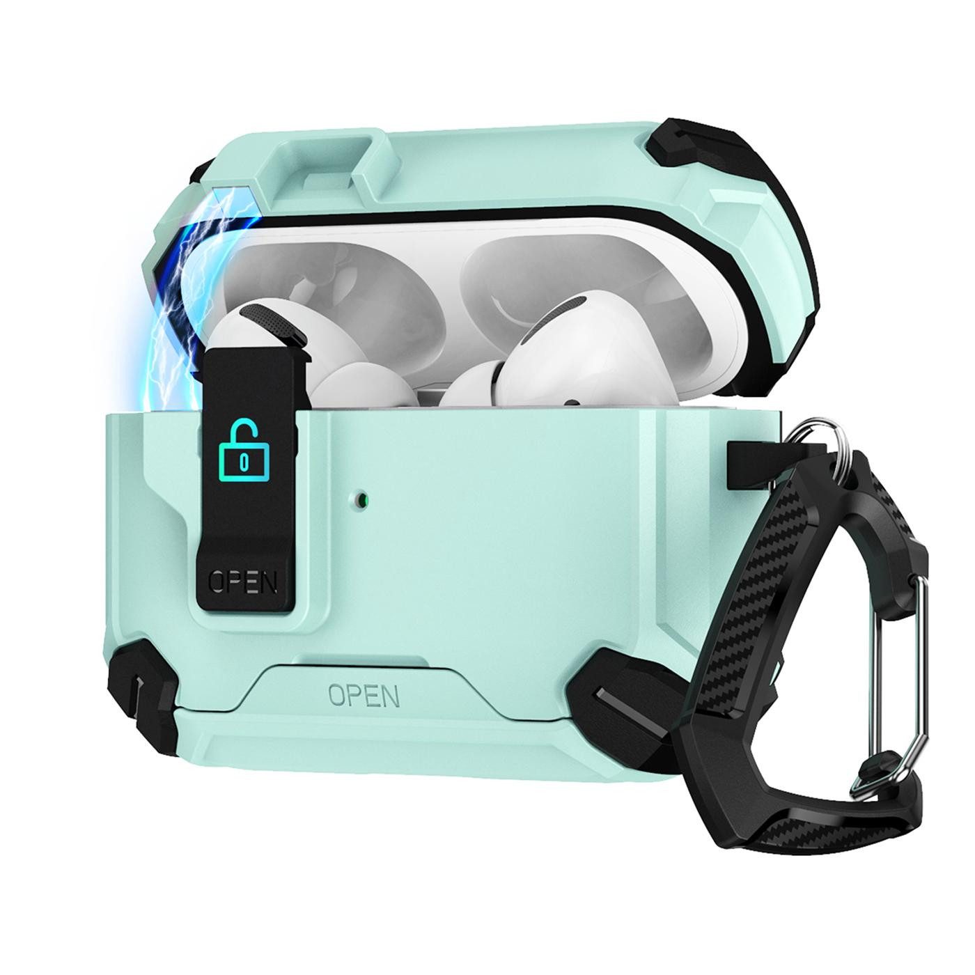 CoolGadget Kopfhörer-Schutzhülle Defender Hülle für Apple AirPods Pro 3 magnetisch mit Karabiner, 360° Full-Body Case Schutzhülle Handy Standfunktion magnetisch ladbar