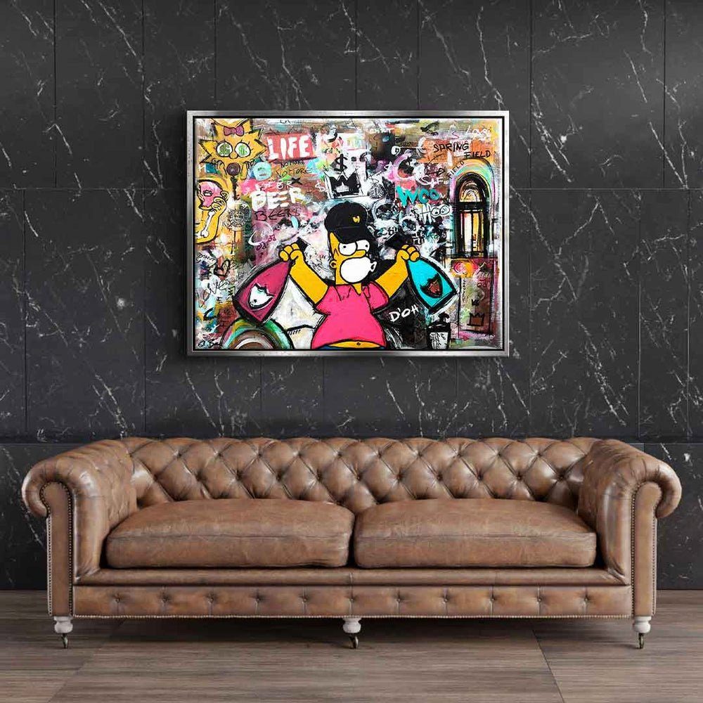 DOTCOMCANVAS® Leinwandbild Simpson Collage, Simpsons goldener Champagner Art comic quer Leinwandbild Pop Collage Rahmen lifestyle