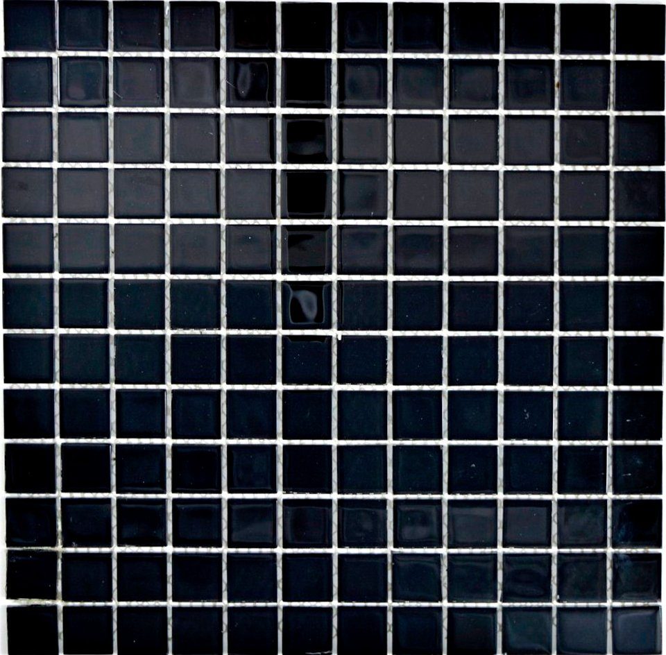 Mosani Mosaikfliesen Glasmosaik Crystal Mosaikfliesen schwarz glänzend / 10 Matten