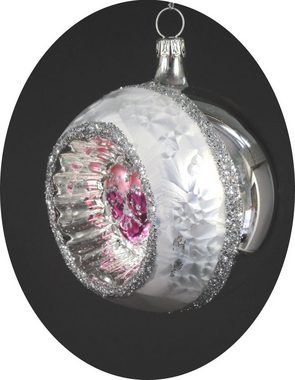 Nostalgie Christbaumschmuck Thüringen Christbaumschmuck Reflexkugeln 8 cm, silbern, Eislack und Veilchen (6-tlg), "Reflexkugeln 8 cm, silbern, Eislack und Veilchen"