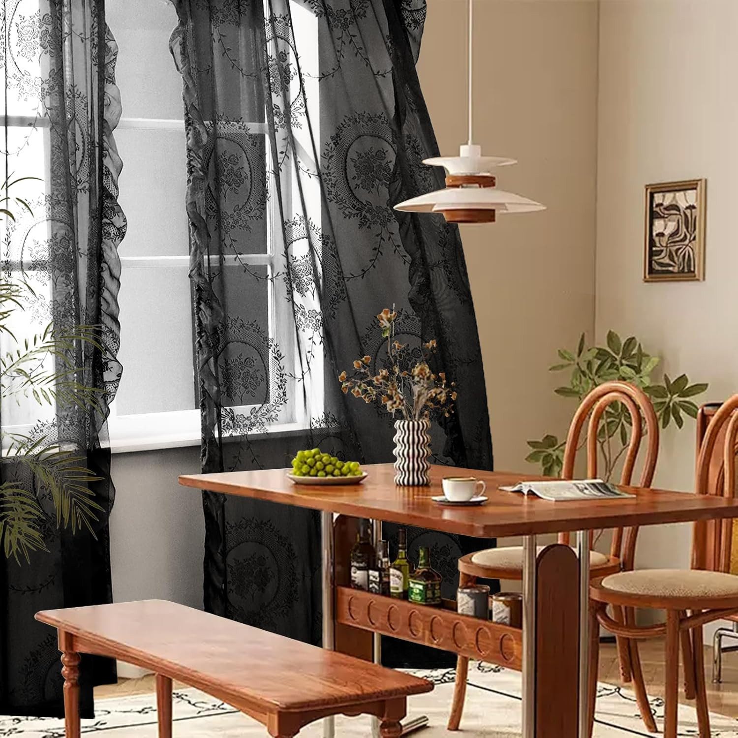 Coonoor Gardine Spitzenvorhänge, Vintage Blumenstickerei Vorhang günstig online kaufen