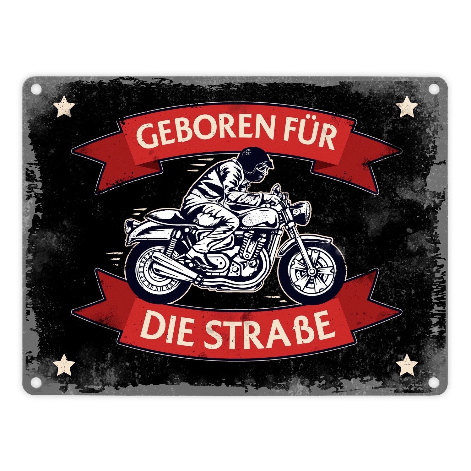 Metallschild Geboren für die Straße Metallschild in 15x20 cm mit Biker Motiv