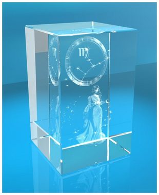 VIP-LASER Dekofigur 3D Glasquader I Sternzeichen PRO I Motiv: Jungfrau, Hochwertige Geschenkbox, Made in Germany, Familienbetrieb