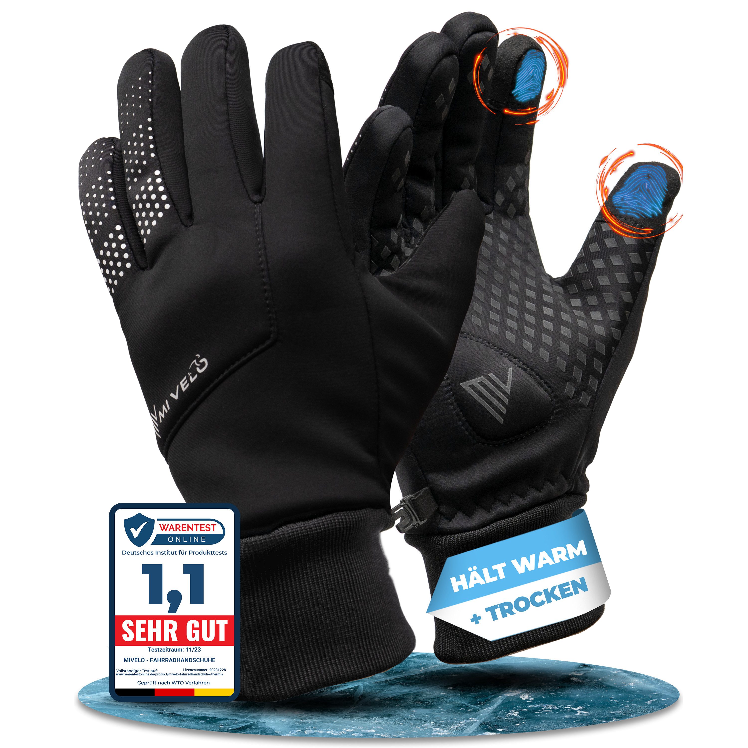 Fahrradhandschuhe warme Winterhandschuhe wasserfest winddicht mit Touchscreen Funktion
