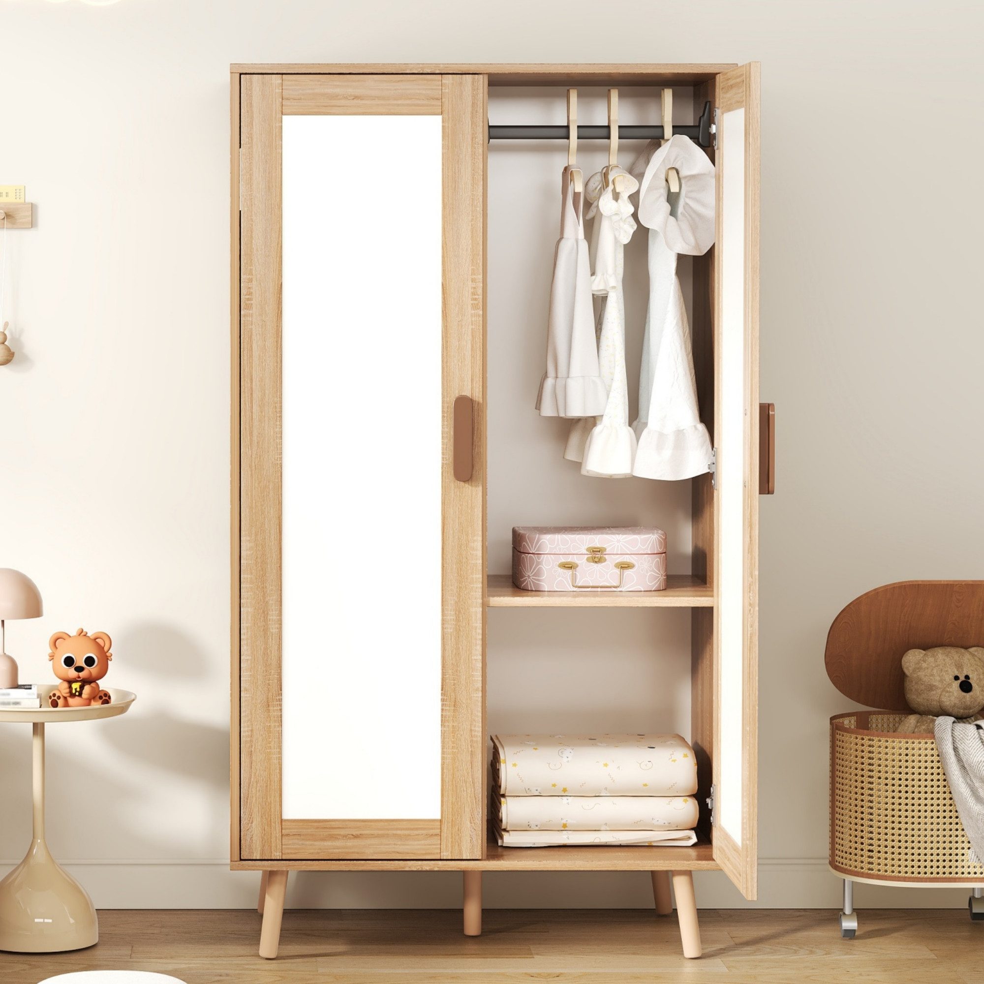 Flieks Kleiderschrank Doppeltüriger Kleiderschrank mit Kleiderstange 80x46x141.5cm
