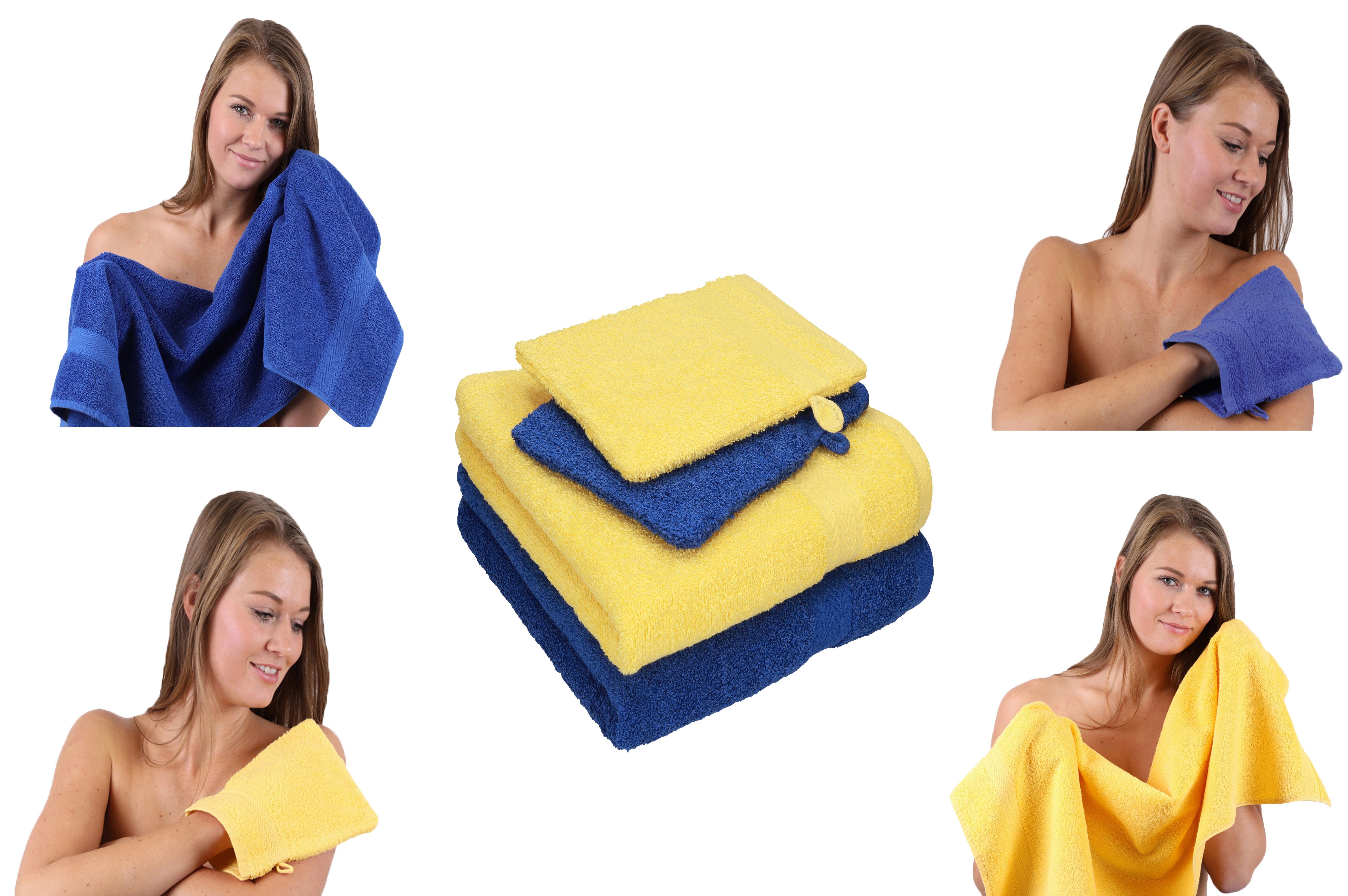 2 Betz Waschhandschuhe, Baumwolle (4-tlg) Handtuch Happy Set 4 gelb-royalblau Set Handtücher 100% Pack 2 Handtuch Baumwolle, 100% TLG.