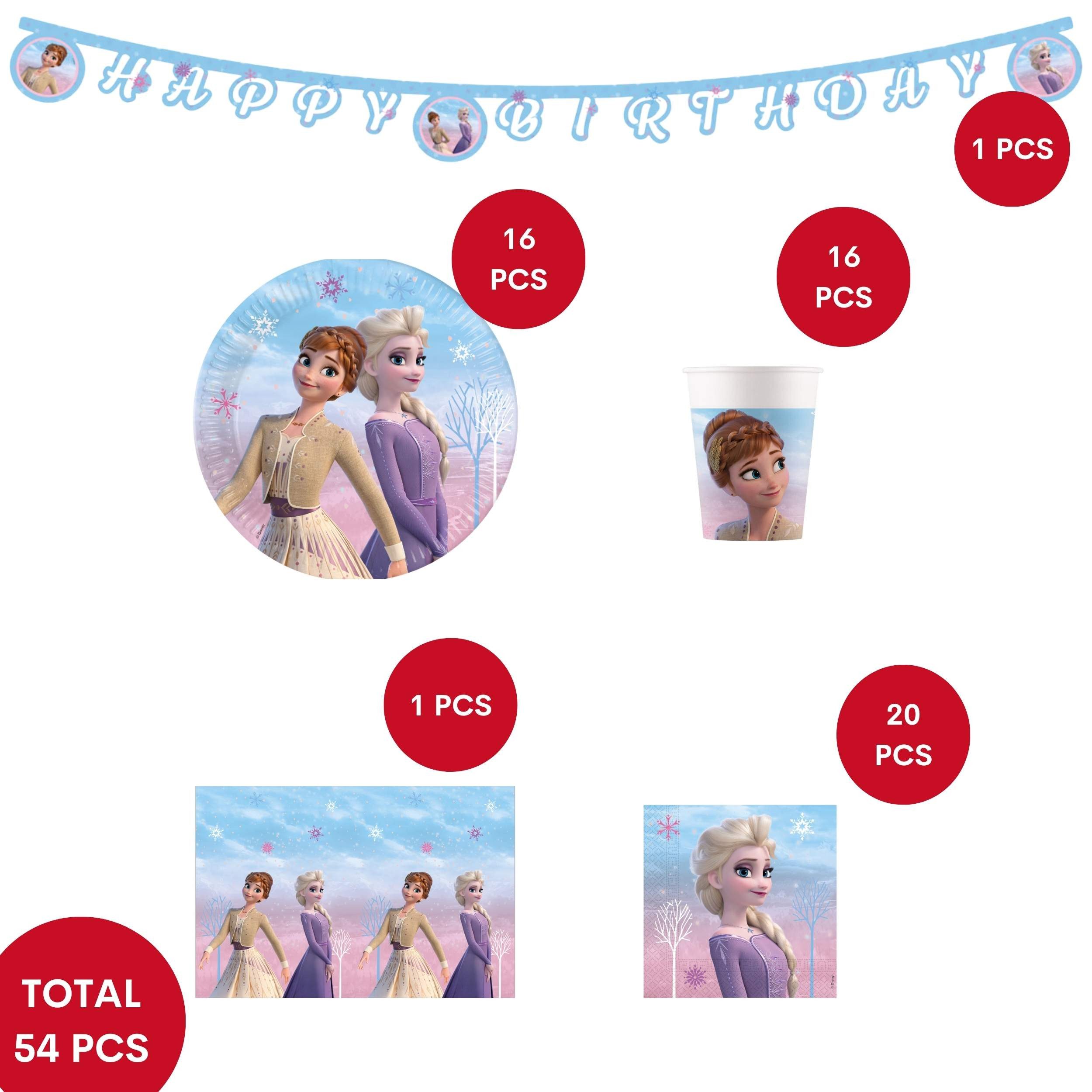 Procos Einweggeschirr-Set 54-tlg. Frozen 2 Wind Spirit Party Set für Kindergeburtstag, 8 Personen