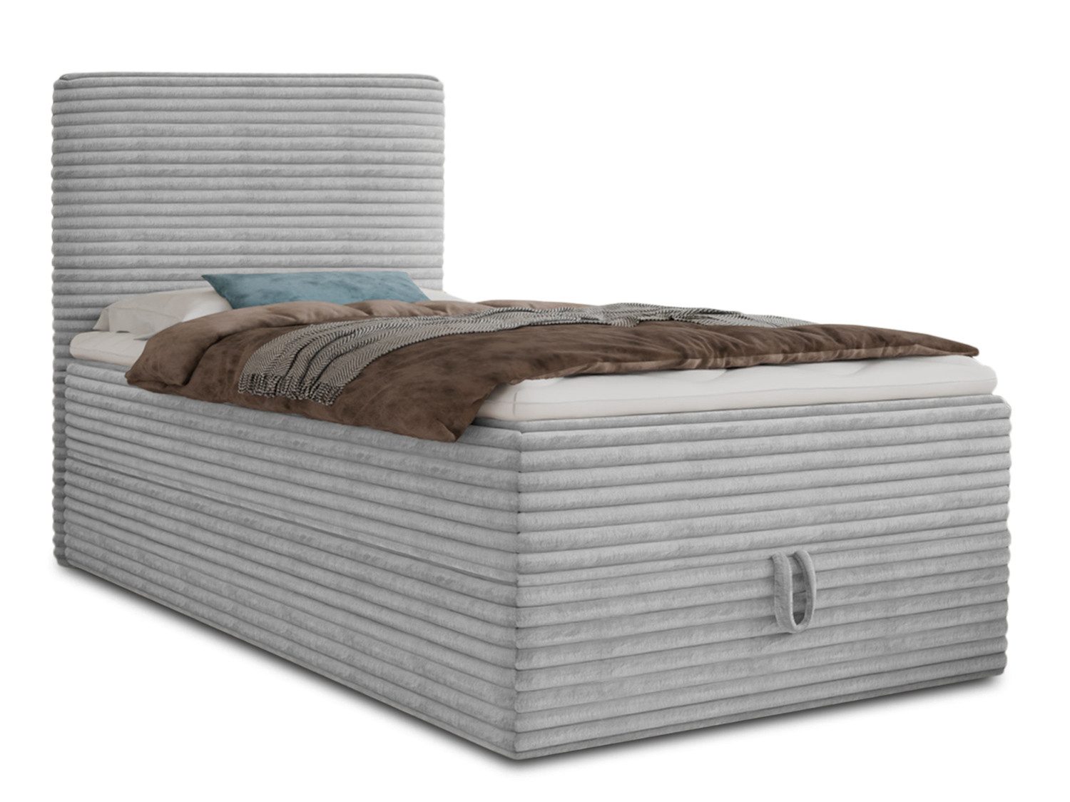 Sofnet Boxbett Mollo Mini (großer Bettkasten, Bonell-Matratze und Topper), Einzelbett, Polsterbett mit Kopfteil, Boxspringbett, Cordstoff
