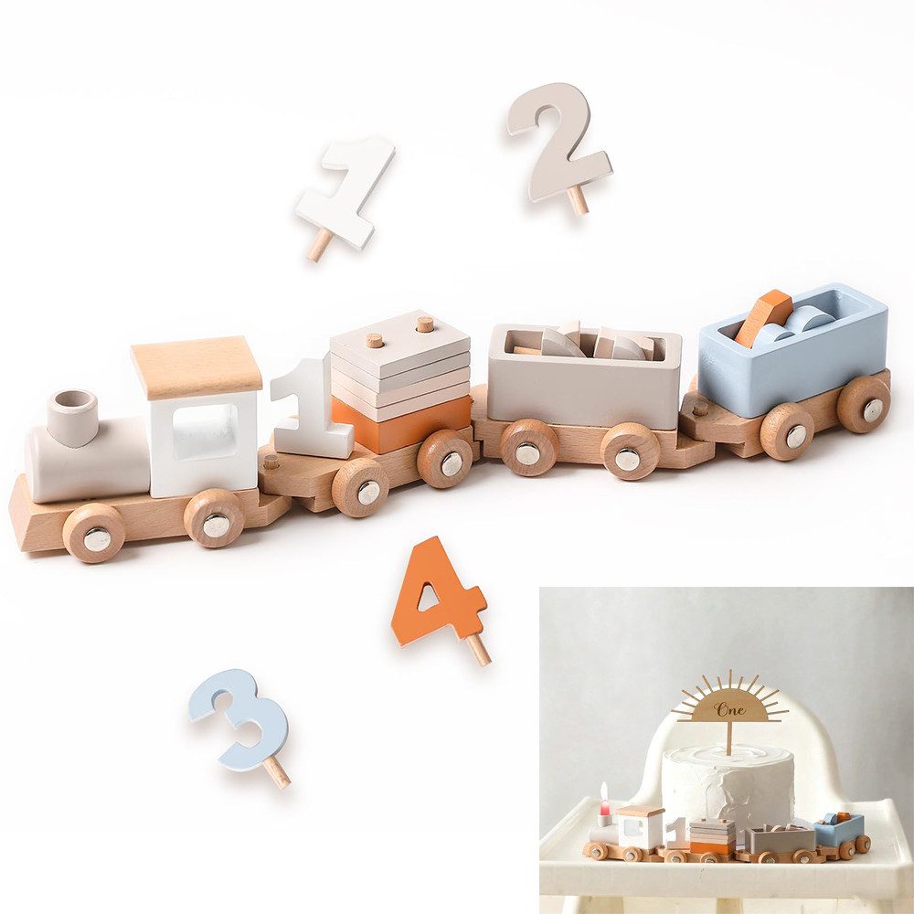 CLTYQ Spielzeug-Zug Holzzug mit Sortierwürfeln,Geburtstagszug,Montessori Ho günstig online kaufen
