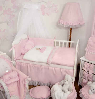 Babybettwäsche Kinderbettwäsche 7-tlg Set mit Krone-Nestchen 100x135 Prinzessin Rosa, Babyhafen, 7 teilig, bestickt (Ohne Bett)