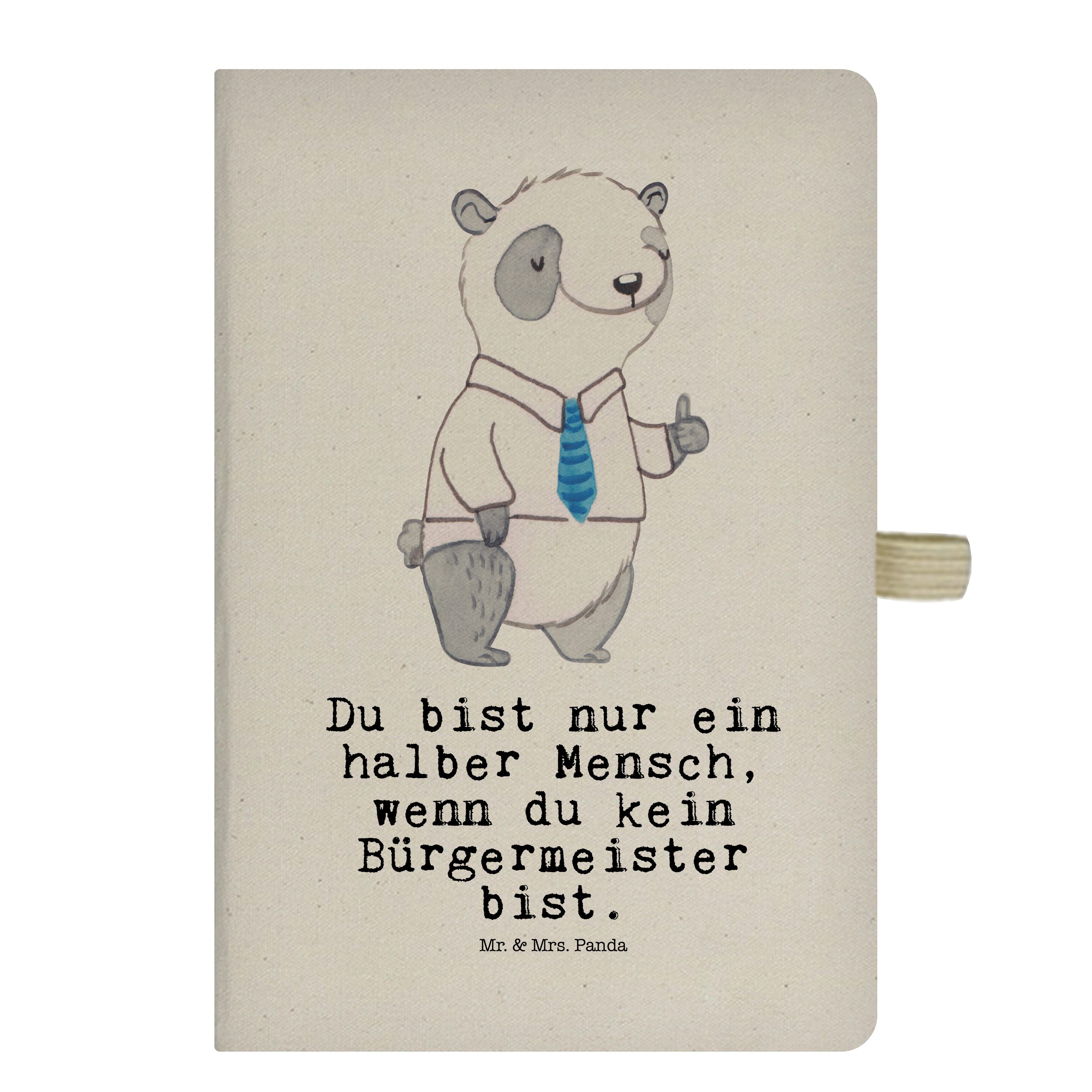 Mr. & Mrs. Panda Notizbuch Bürgermeister mit Herz - Transparent - Geschenk, Notizblock, Ausbildu Mr. & Mrs. Panda