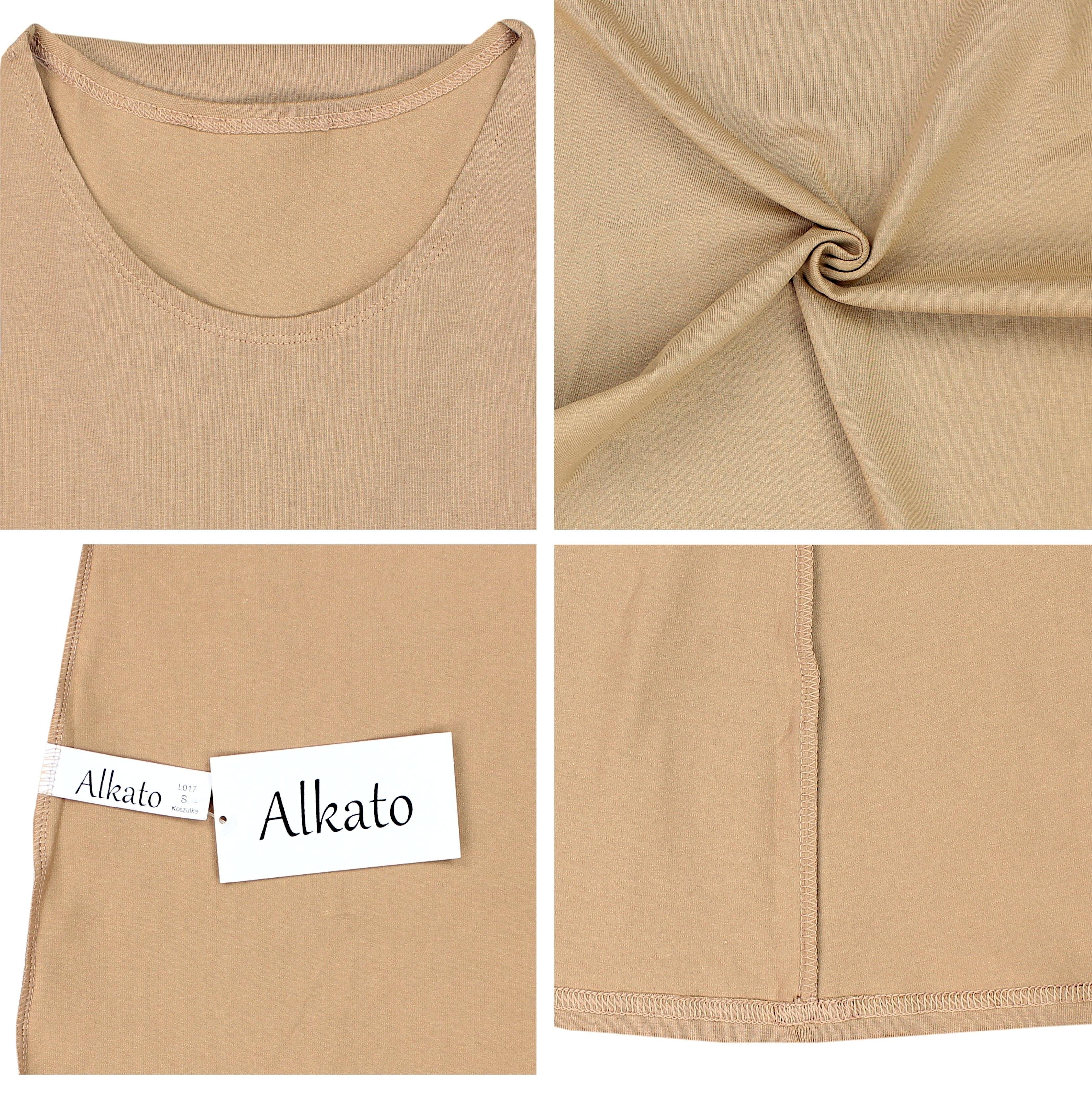 Alkato Longshirt Alkato Damen Shirt 3/4 mit Arm Dunkelbeige Rundhals