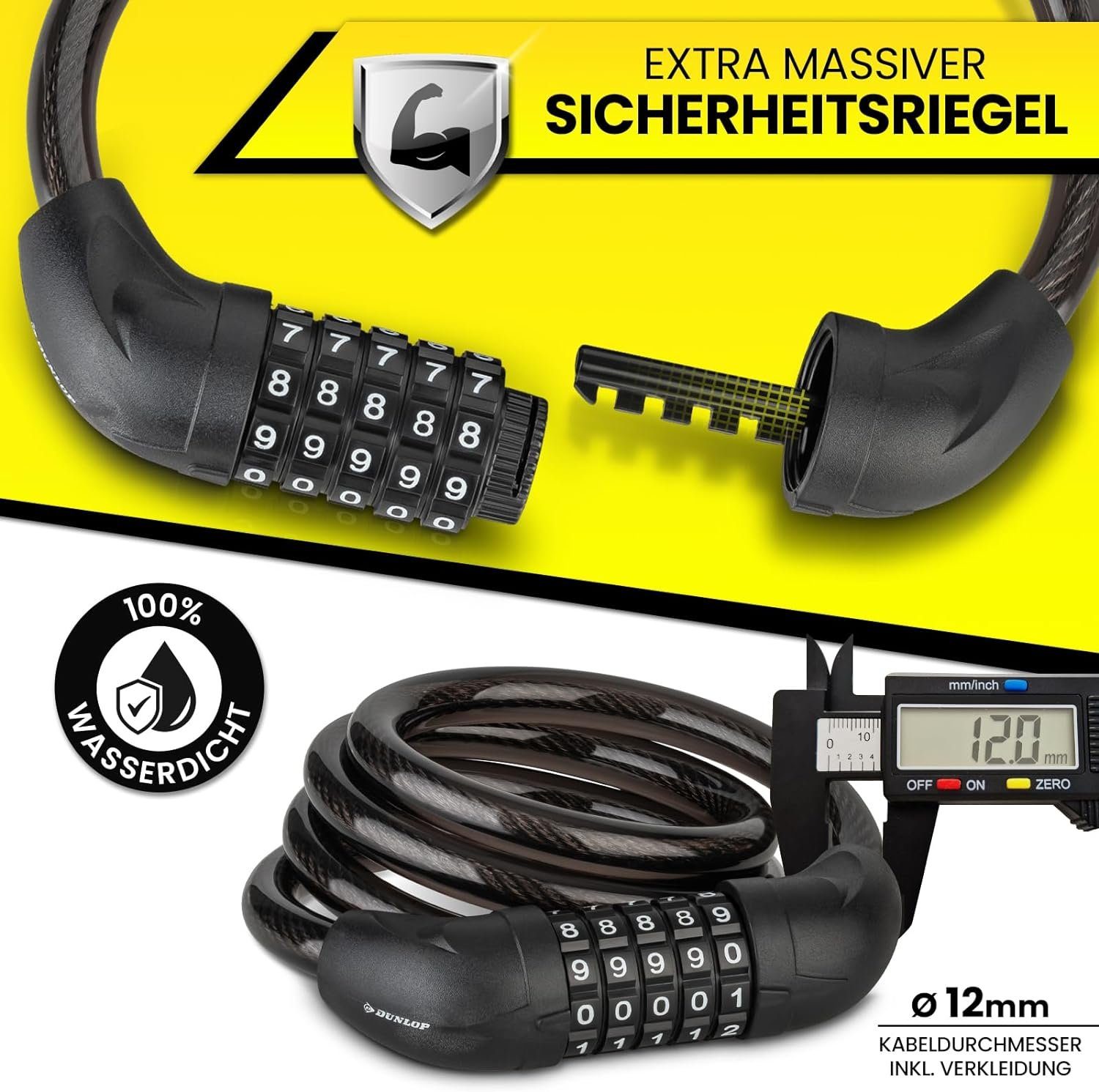 Dunlop Zahlenkettenschloss Fahrradschloss Zahlenschloss Zahlencode Sicherheitsstufe 6 schwarz