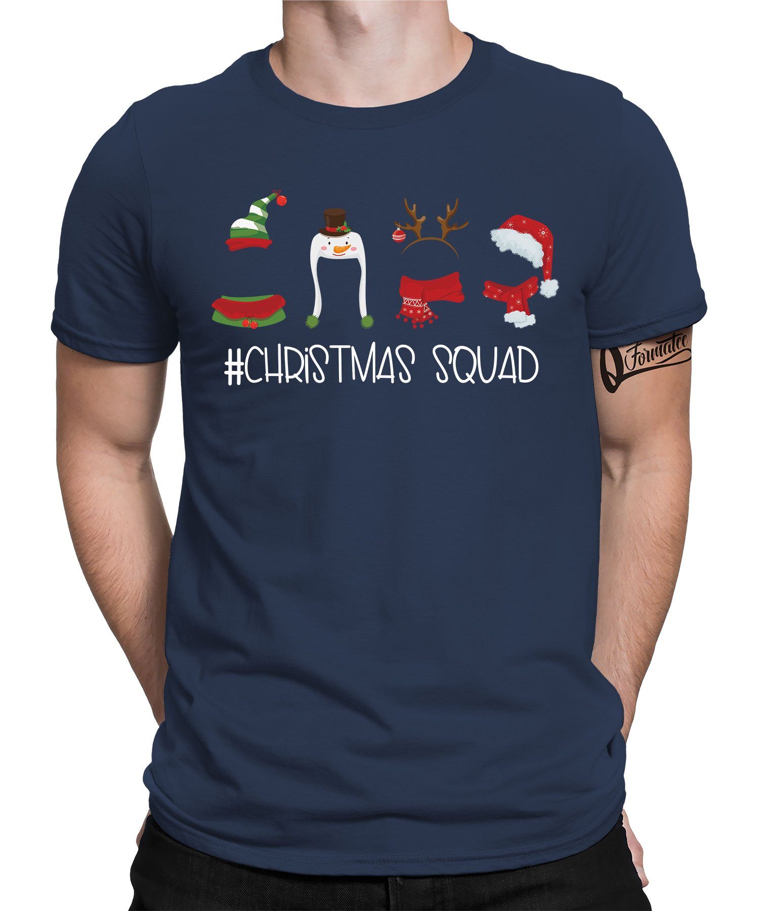 Squad Weihnachtsgeschenk Formatee Navy (1-tlg) Kurzarmshirt - Herren Christmas Nikolaus Weihnachten Quattro T-Shi Blau