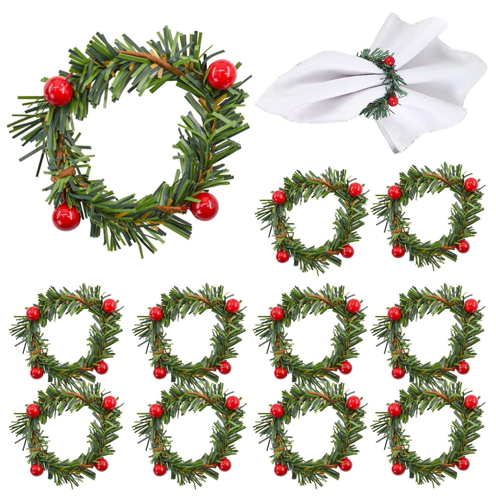 Coonoor Serviettenring 12 Stück Weihnachtsserviettenringe, Weihnachts Serviettenhalter, (12-tlg), Stechpalmenbeeren-Kerzenkranz für Bankett-Tischdekorationen