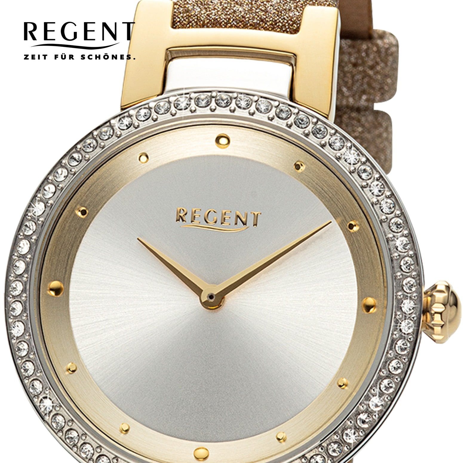 Regent Armbanduhr Damen extra Analog, (ca. 33mm), Armbanduhr Lederarmband Regent Quarzuhr groß rund, Damen