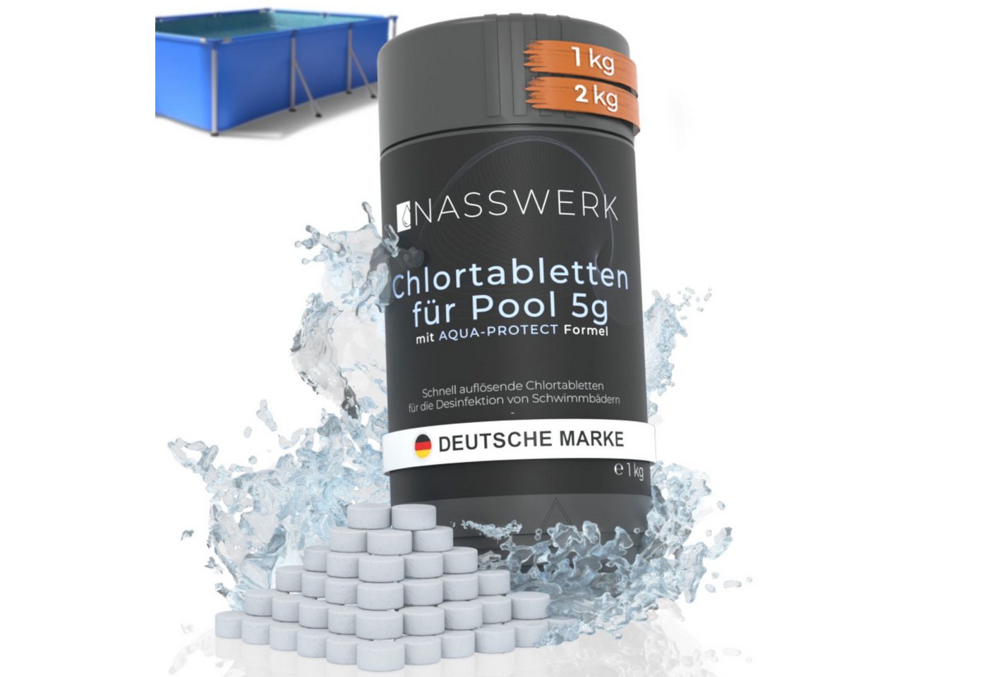 Nasswerk® Chlortabletten Chlortabs - 5g schnelllöslich, (Poolchemie Desinfektion, für Dosierschwimmer & Schleuse), 5 g schnelllöslich 1 kg